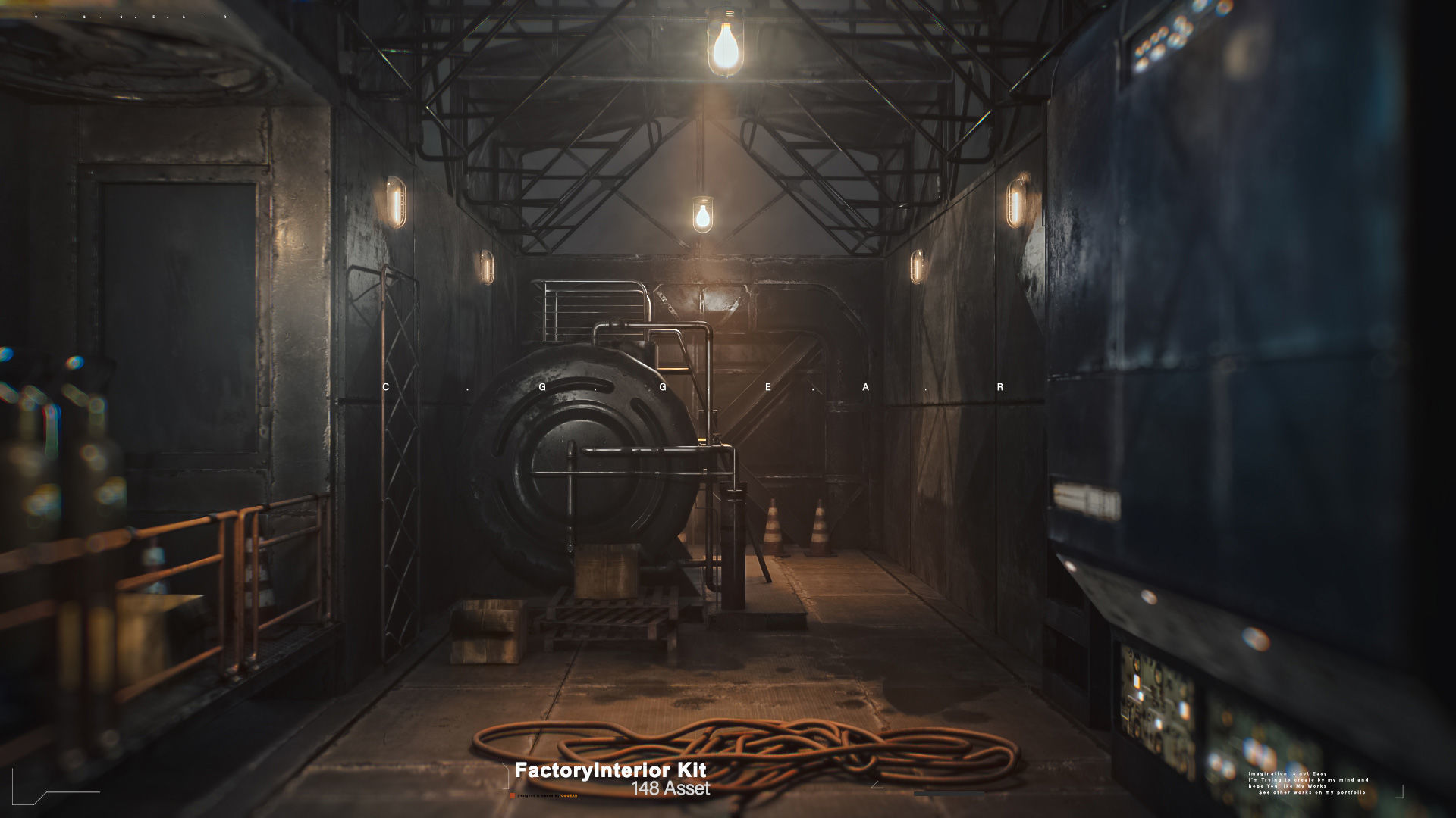 Modular Factory interior Kit Low-poly 3D model_8