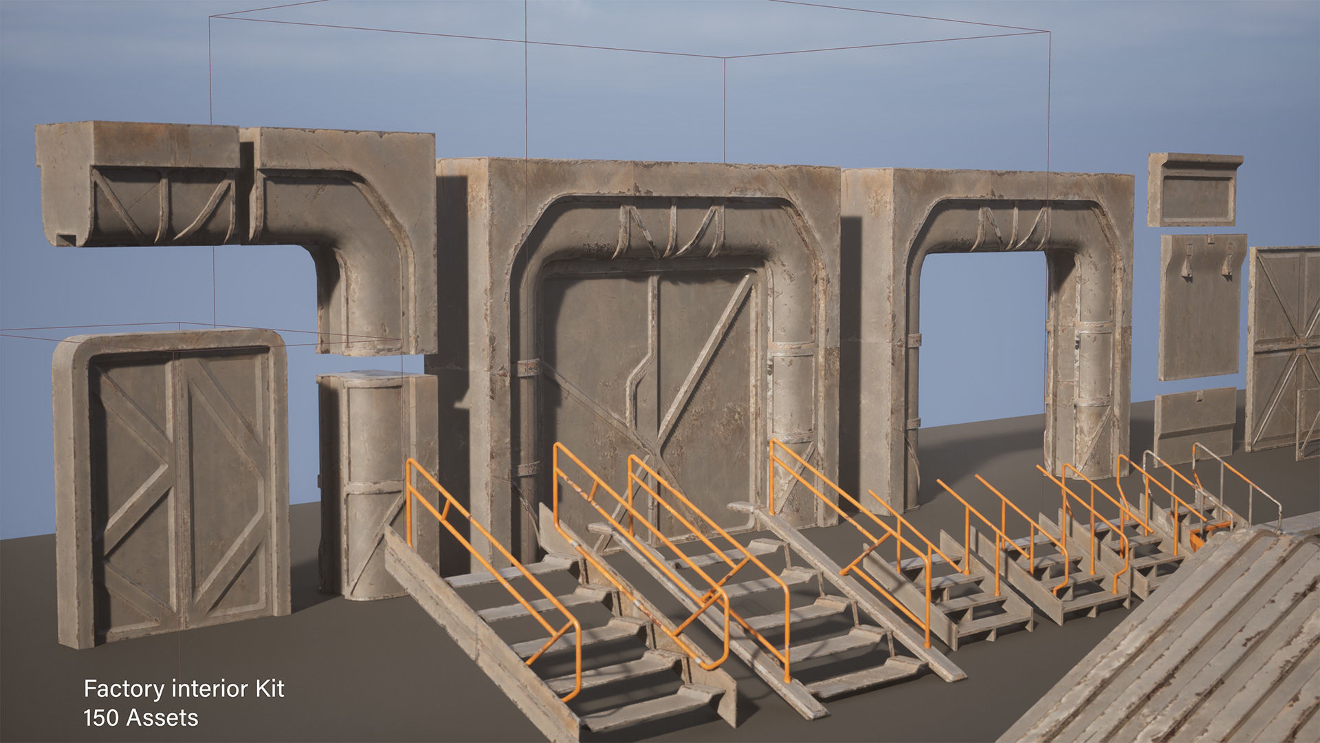 Modular Factory interior Kit Low-poly 3D model_22