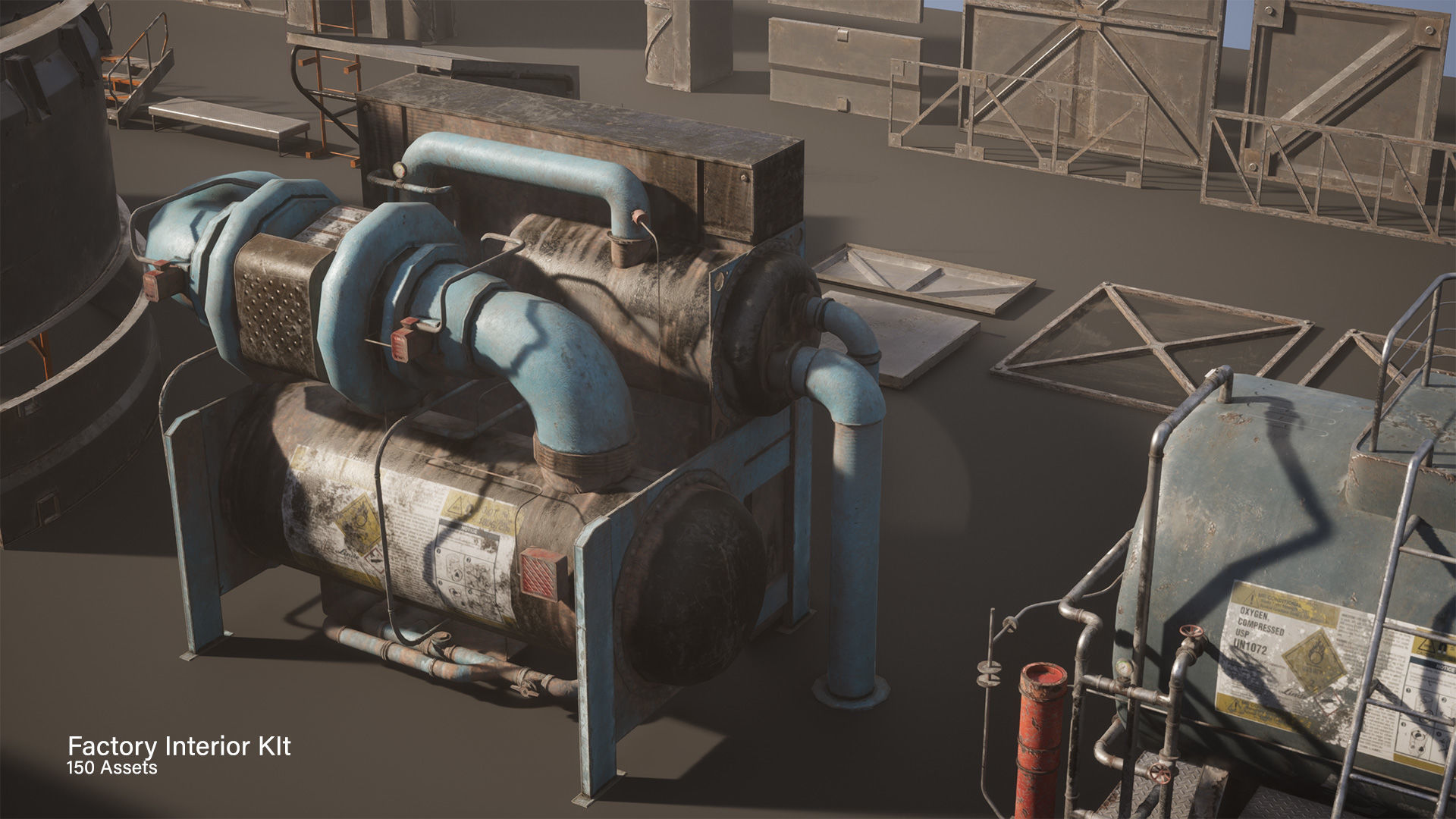 Modular Factory interior Kit Low-poly 3D model_19