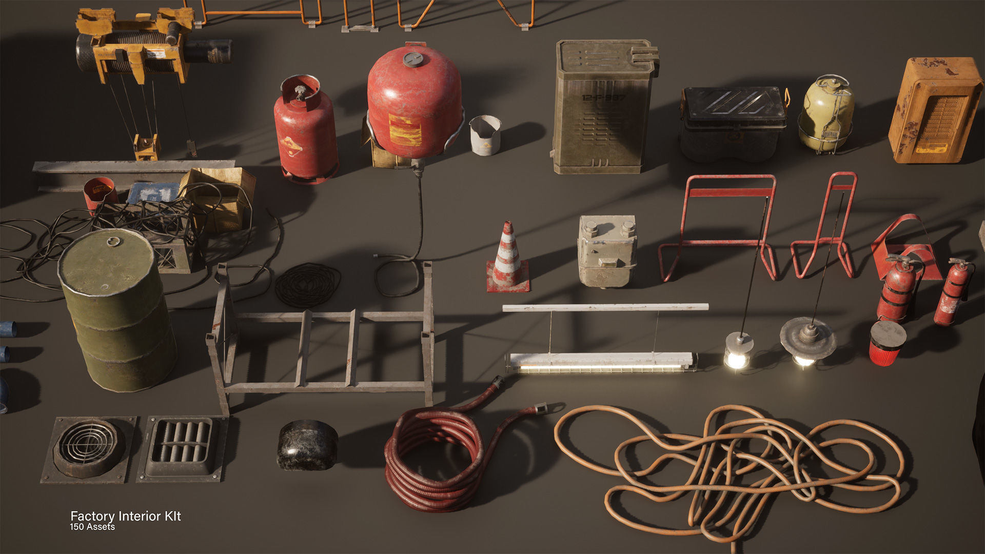 Modular Factory interior Kit Low-poly 3D model_15