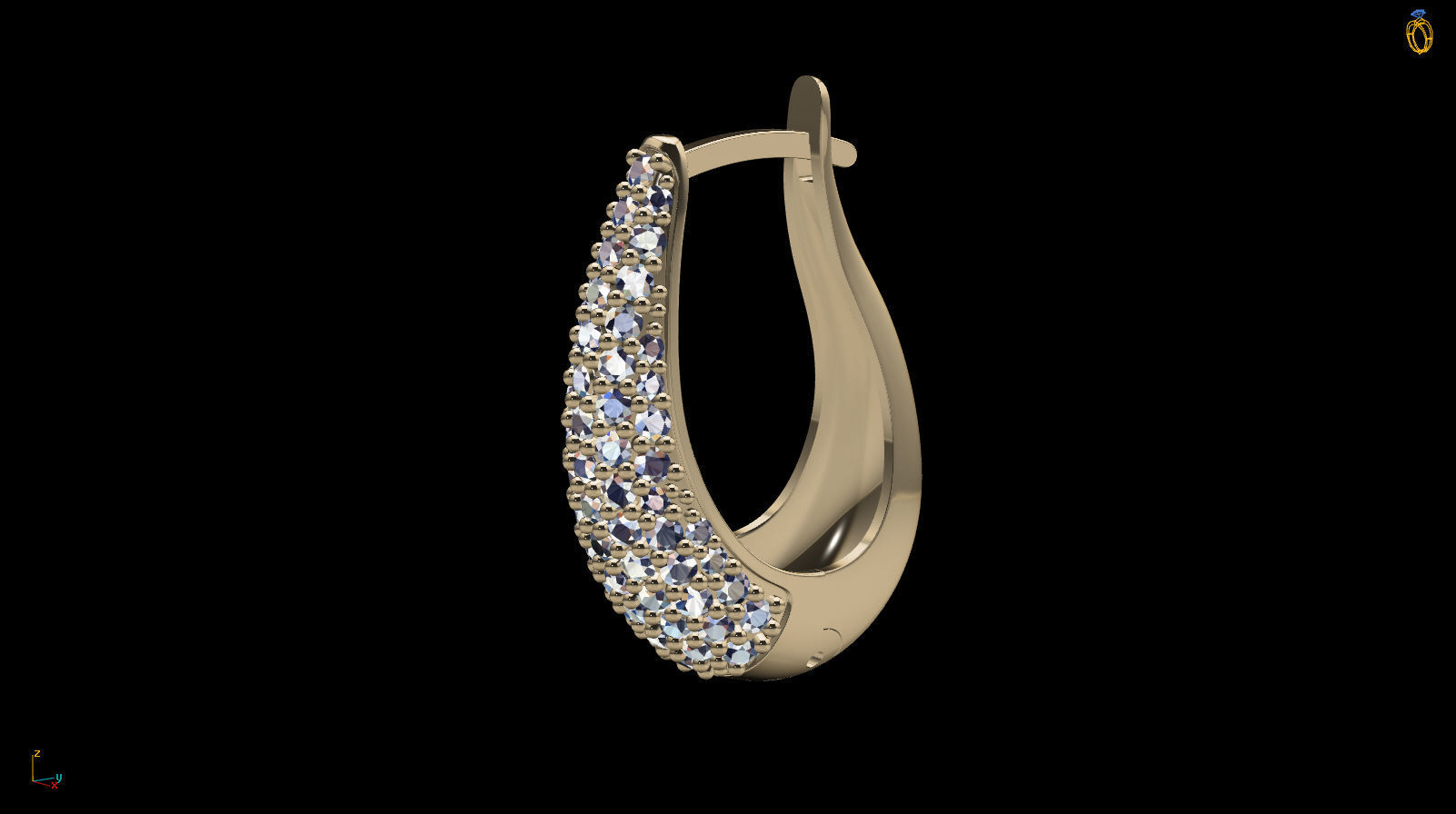 Huggie Hoop Clicker Earring Teardrop with Diamonds 3D print model_19