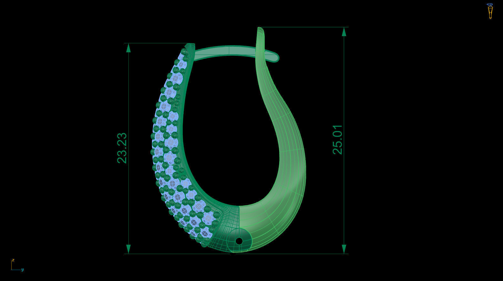 Huggie Hoop Clicker Earring Teardrop with Diamonds 3D print model_11