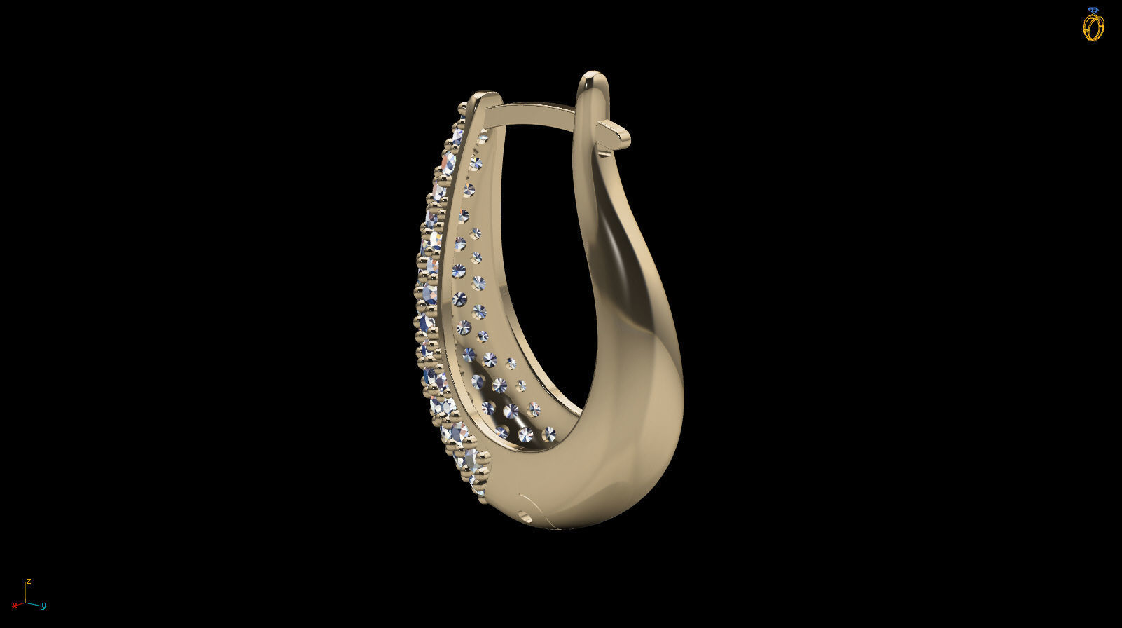 Huggie Hoop Clicker Earring Teardrop with Diamonds 3D print model_20