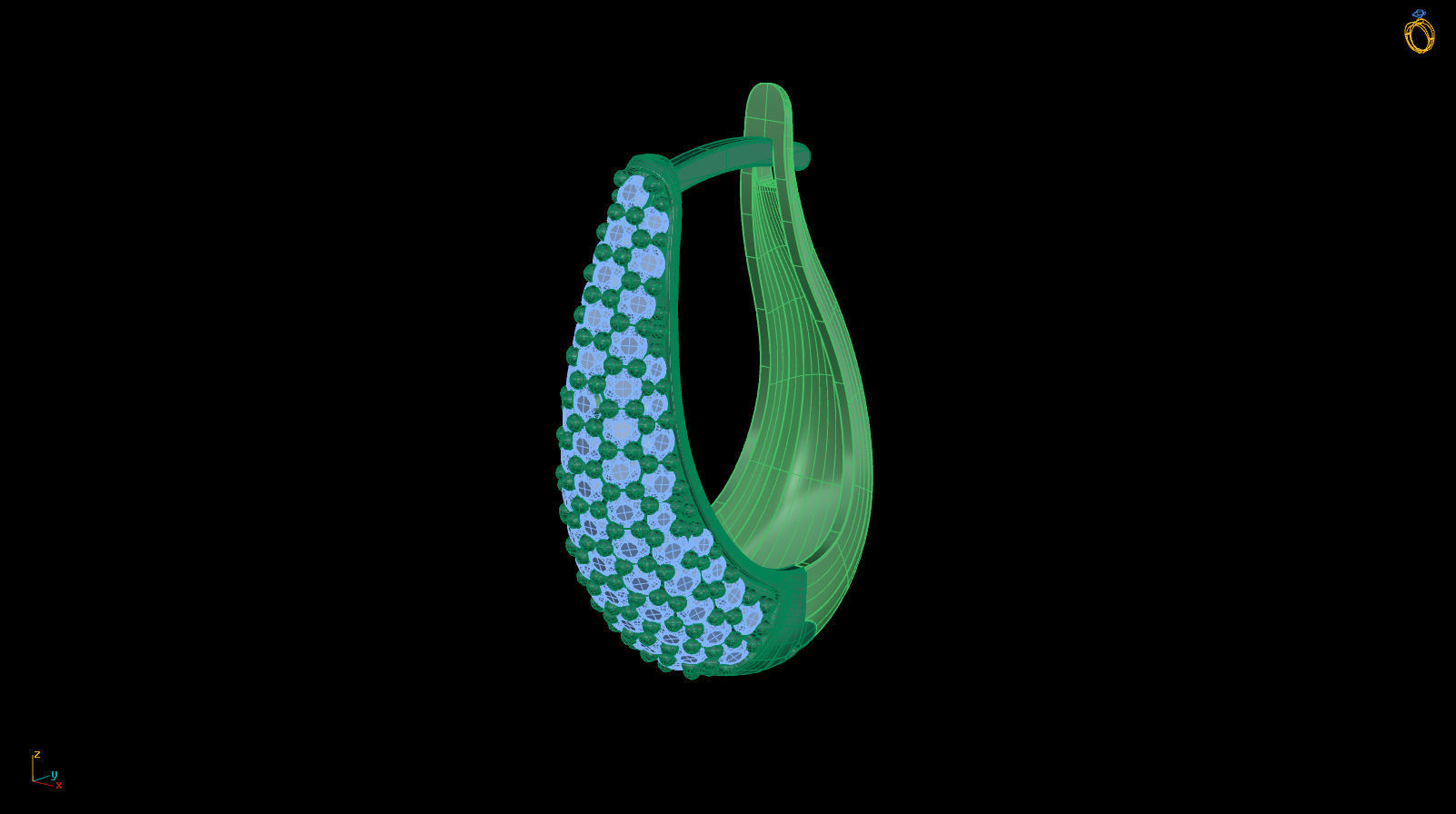 Huggie Hoop Clicker Earring Teardrop with Diamonds 3D print model_7