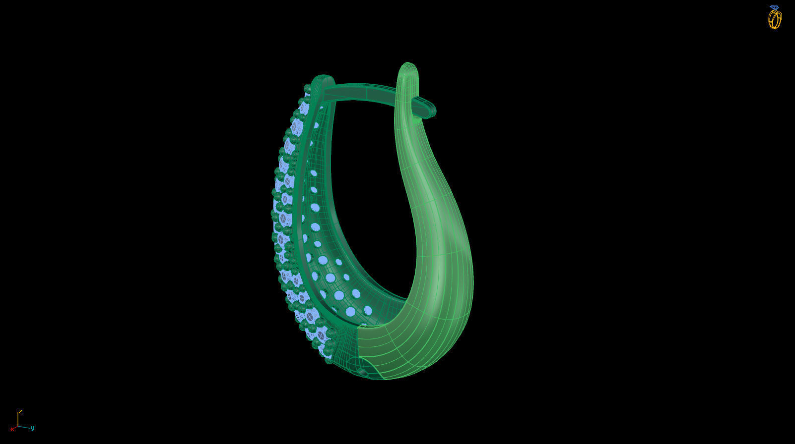 Huggie Hoop Clicker Earring Teardrop with Diamonds 3D print model_8