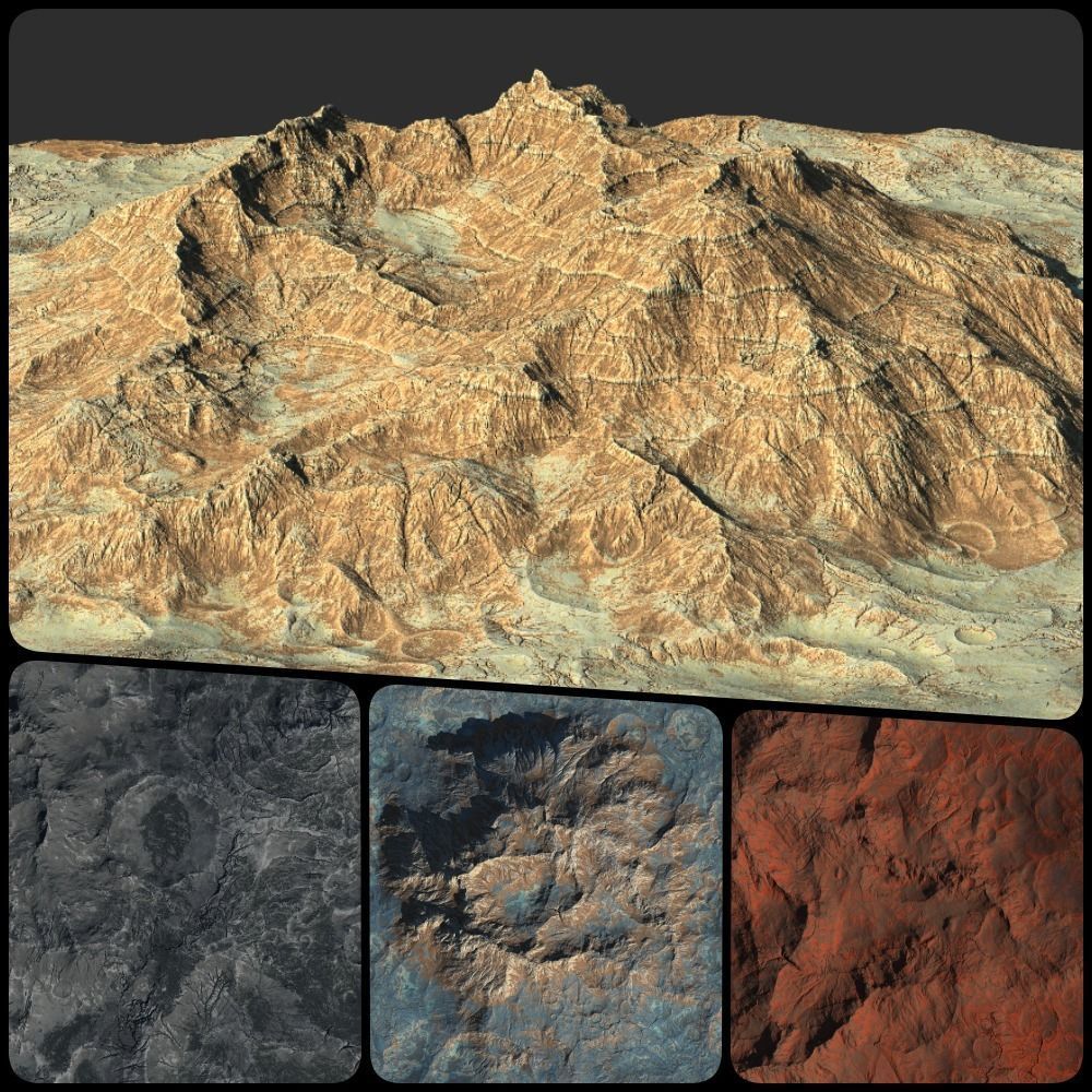 16k Seamless Craters Hill Surface 4 Variations Low-poly 3D model_13