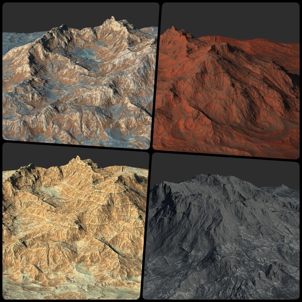 16k Seamless Craters Hill Surface 4 Variations Low-poly 3D model_3