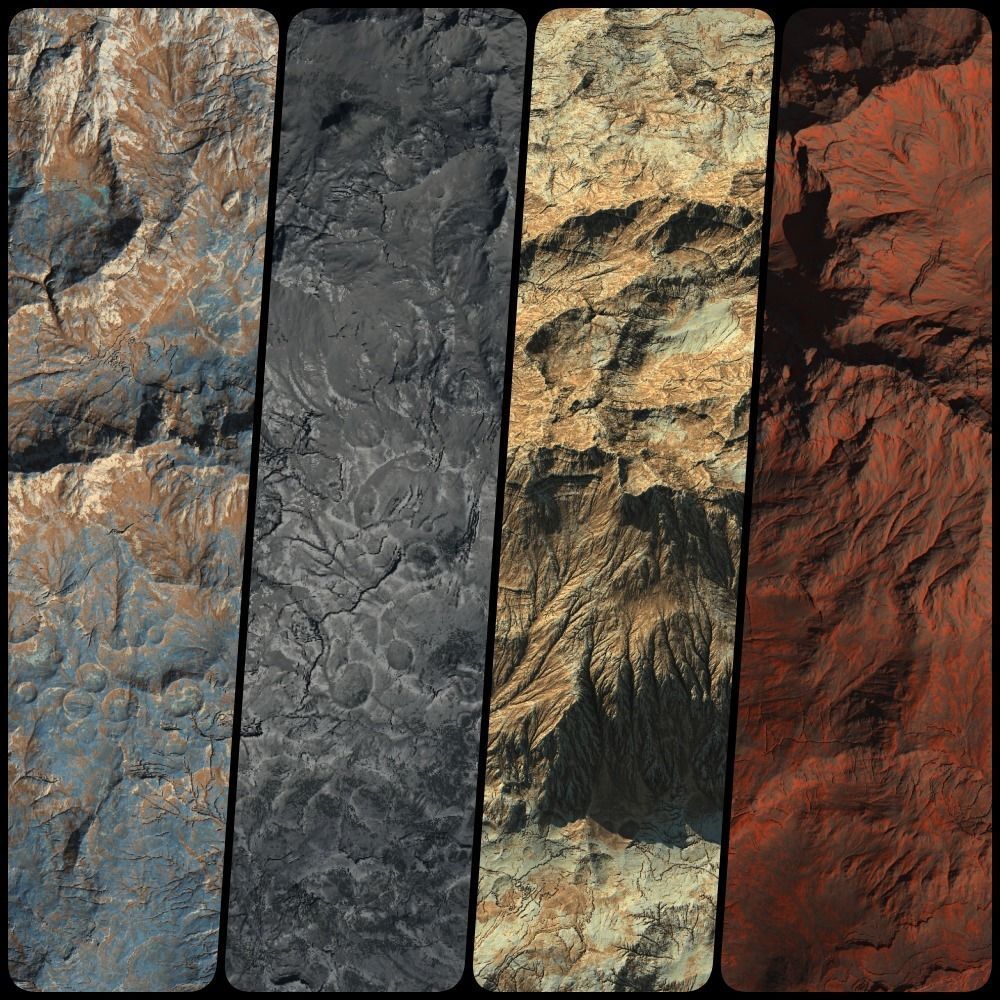 16k Seamless Craters Hill Surface 4 Variations Low-poly 3D model_15