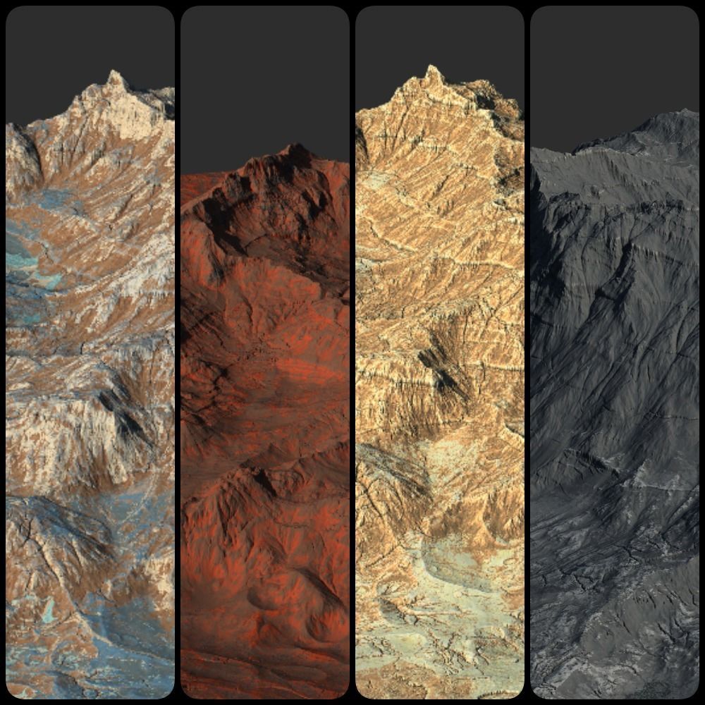 16k Seamless Craters Hill Surface 4 Variations Low-poly 3D model_9