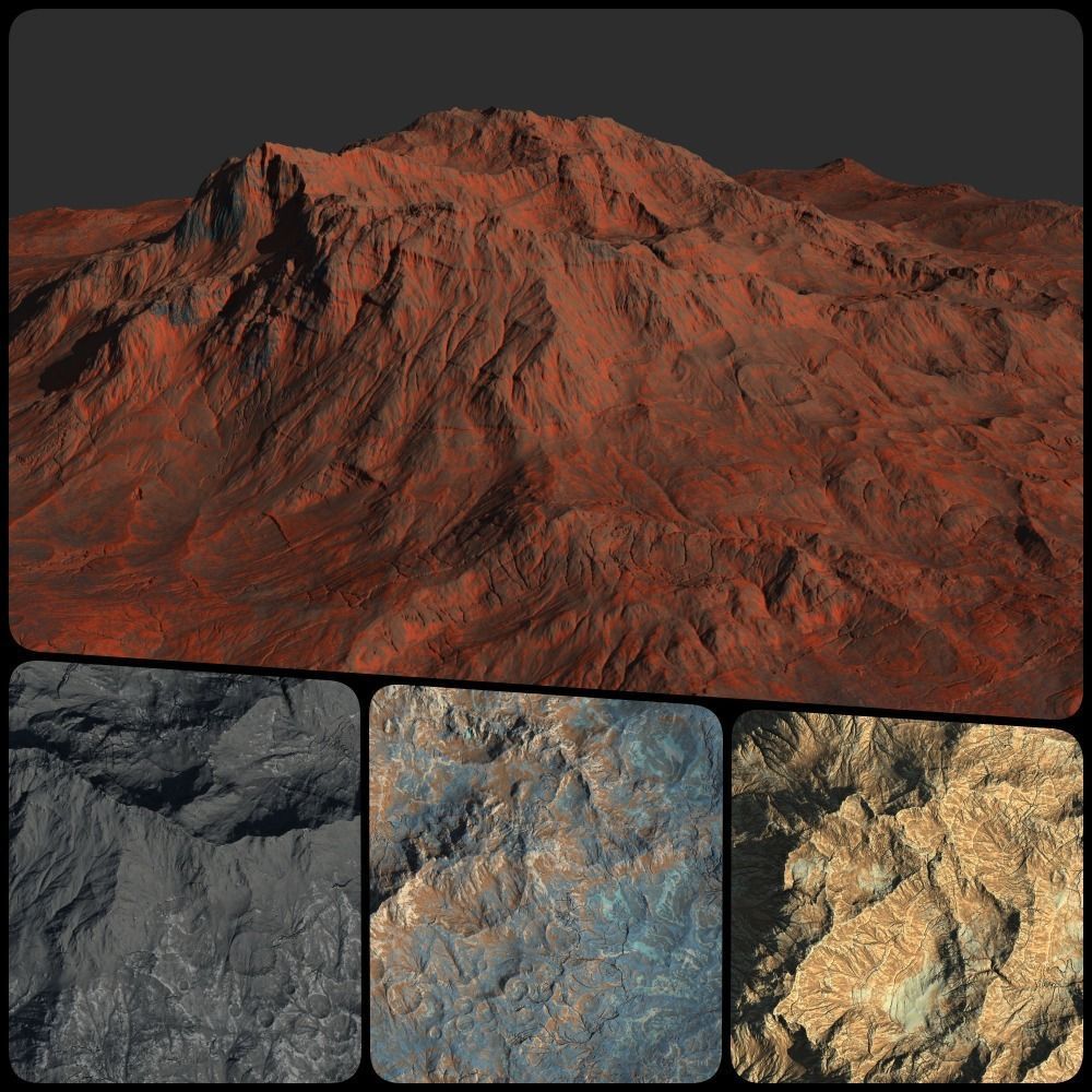 16k Seamless Craters Hill Surface 4 Variations Low-poly 3D model_5