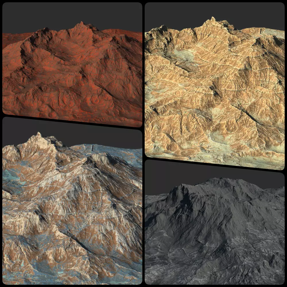 16k Seamless Craters Hill Surface 4 Variations Low-poly 3D model_0