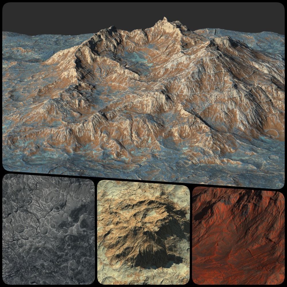 16k Seamless Craters Hill Surface 4 Variations Low-poly 3D model_6