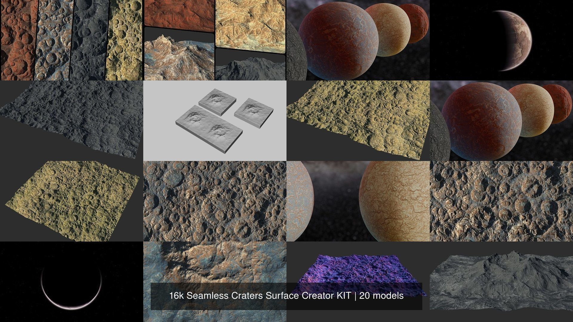 16k Seamless Craters Surface Creator KIT 3D Model Collection_9