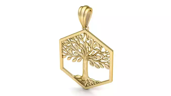 Tree of Life Hexagon Pendant 30 mm