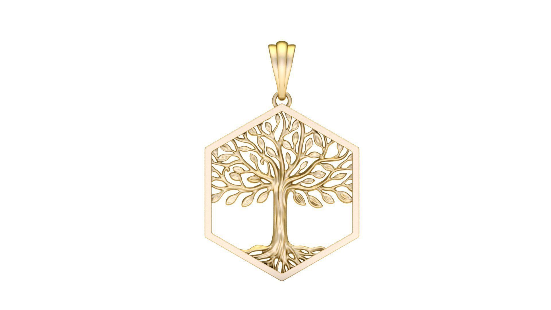 Tree of Life Hexagon Pendant 30 mm 3D print model_3