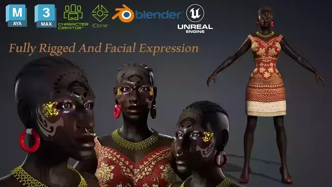  African Woman - 3D Character Model Low-poly 3D model