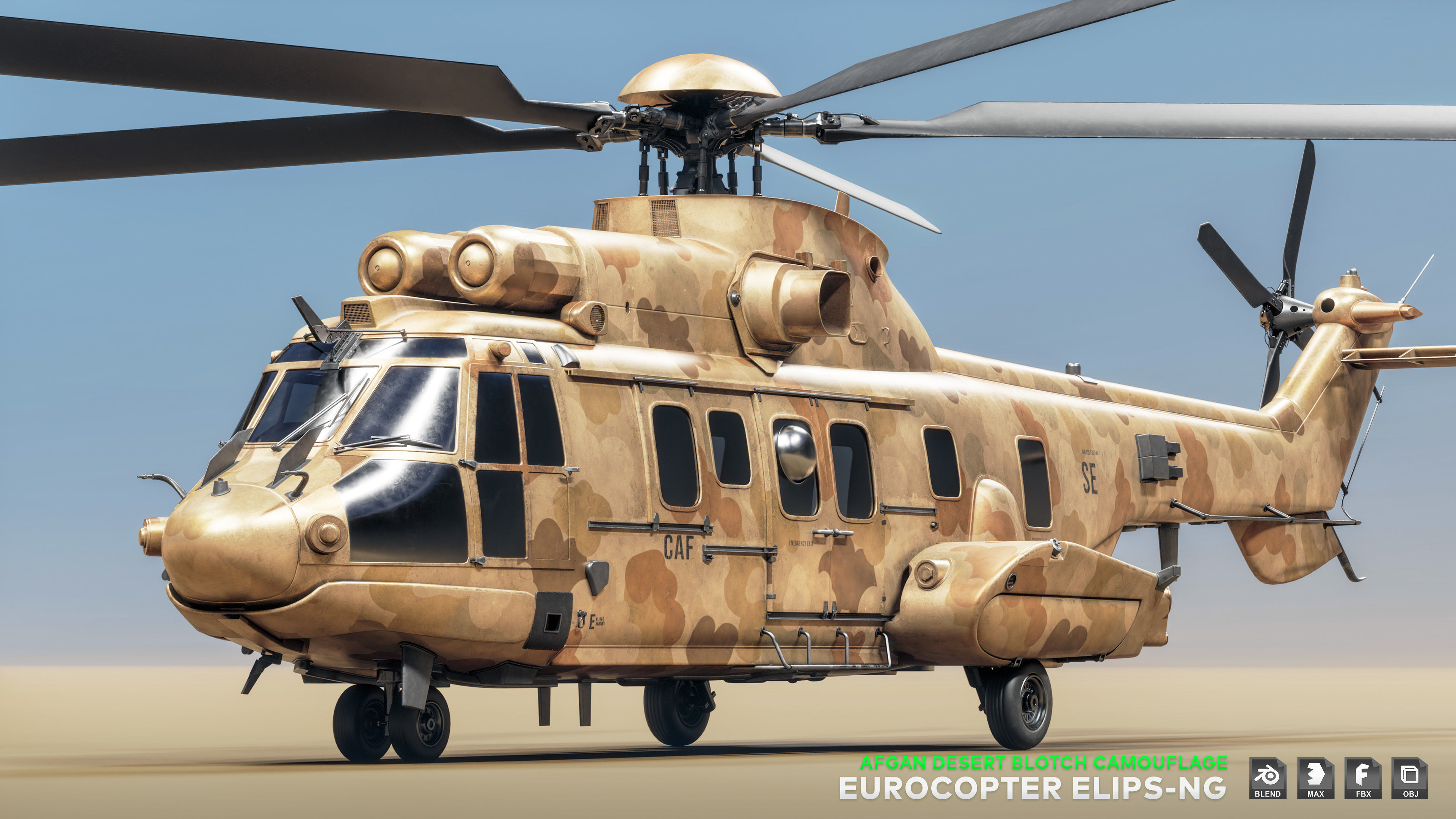 Eurocopter ELIPS NG with 6 Camouflage Skins - Game Ready Low-poly 3D model_4