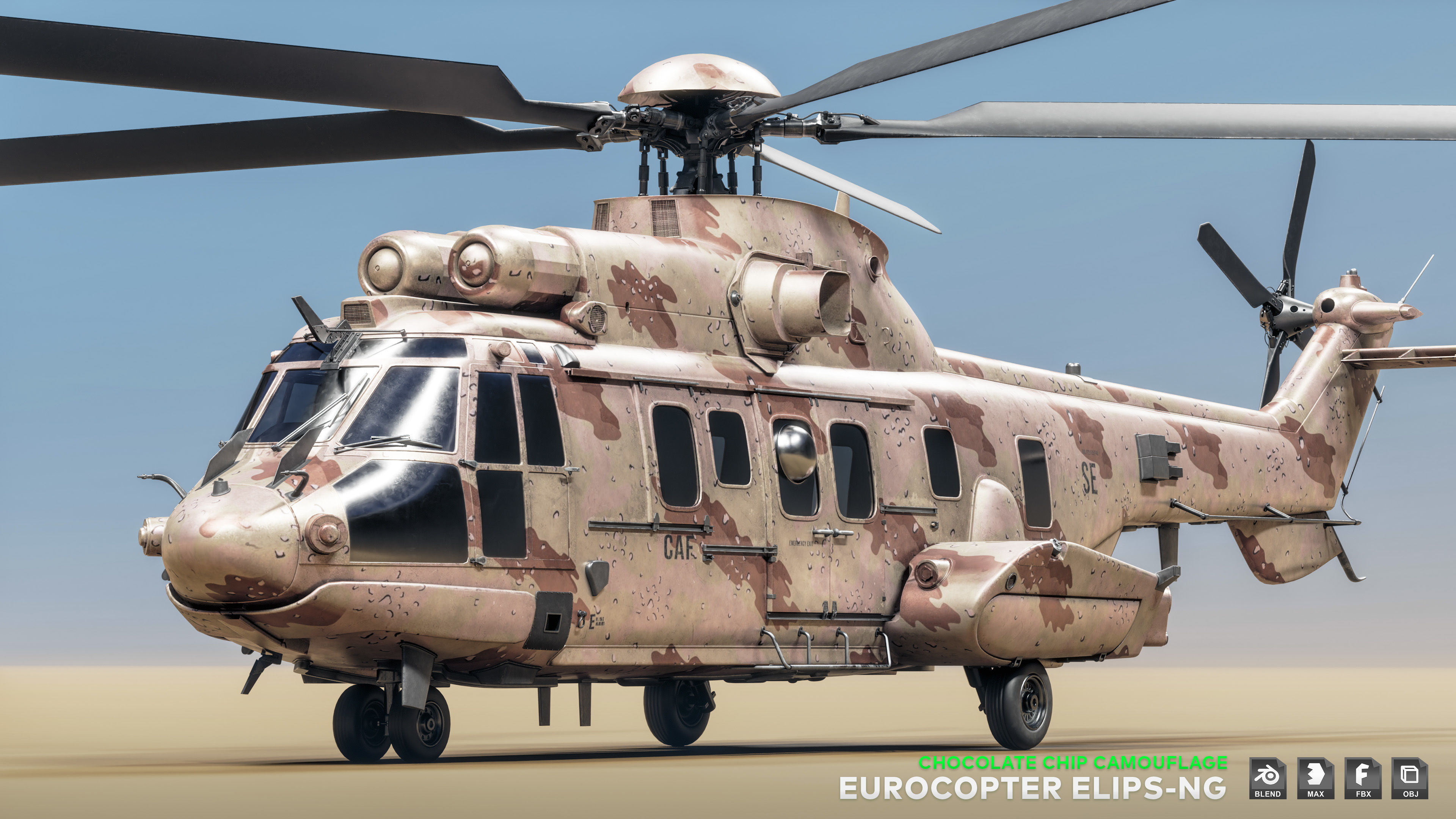 Eurocopter ELIPS NG with 6 Camouflage Skins - Game Ready Low-poly 3D model_2