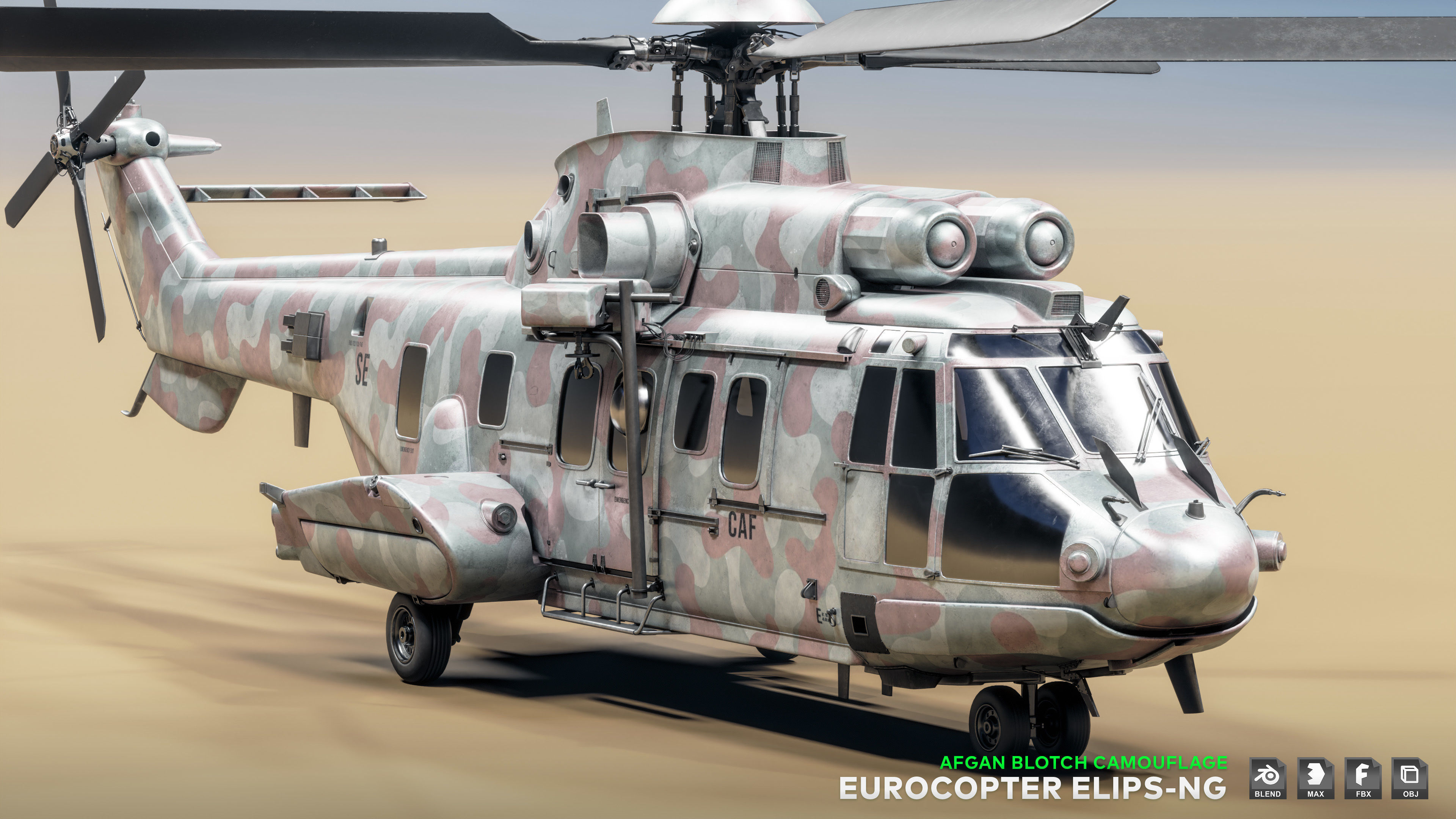 Eurocopter ELIPS NG with 6 Camouflage Skins - Game Ready Low-poly 3D model_7