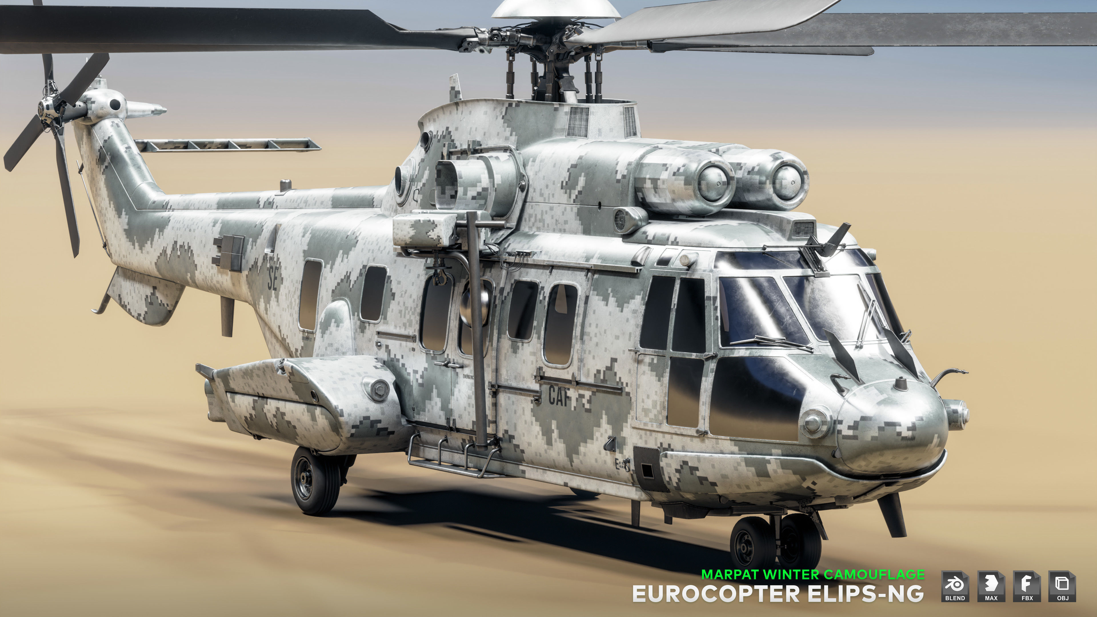 Eurocopter ELIPS NG with 6 Camouflage Skins - Game Ready Low-poly 3D model_9