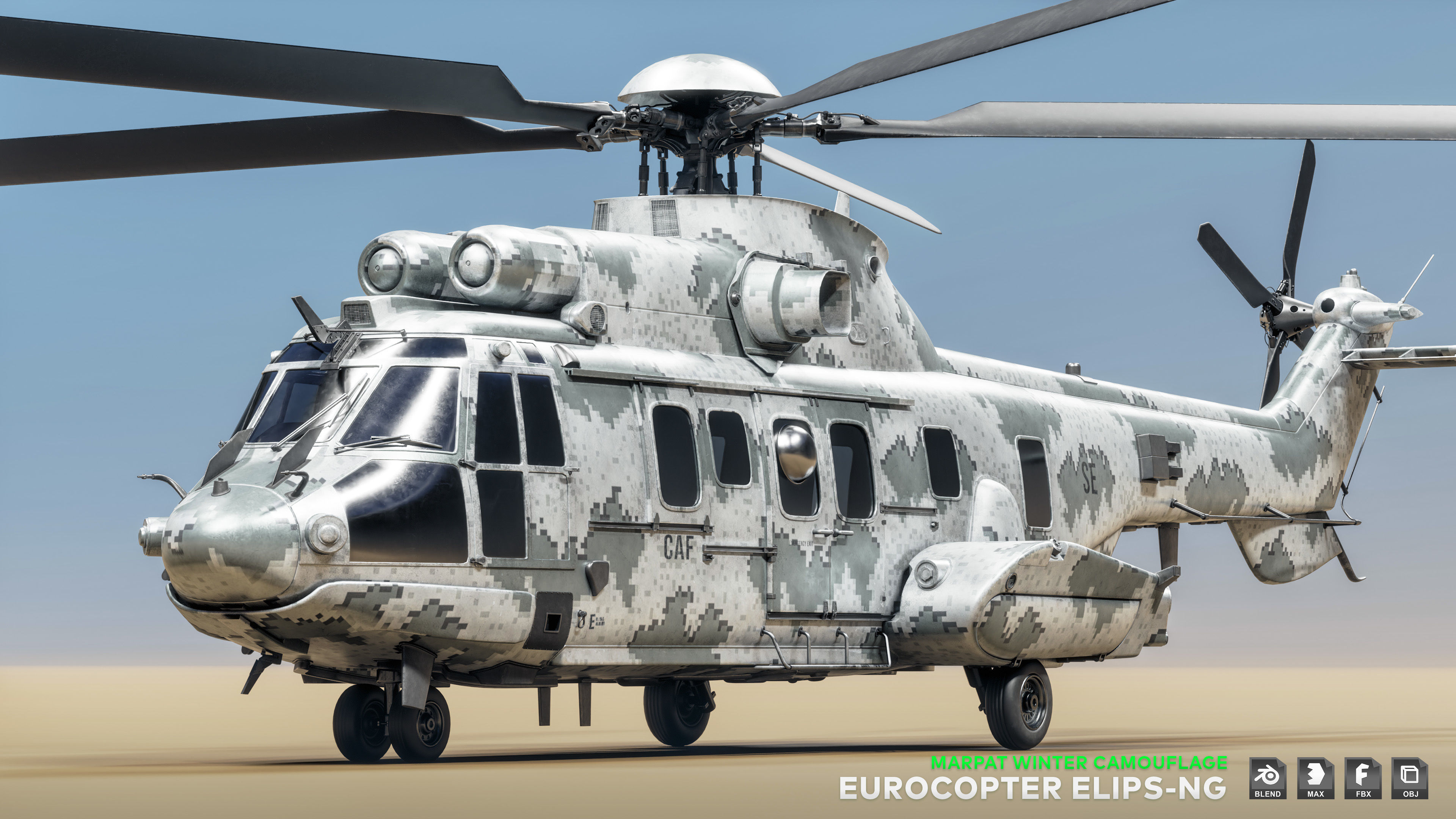 Eurocopter ELIPS NG with 6 Camouflage Skins - Game Ready Low-poly 3D model_8