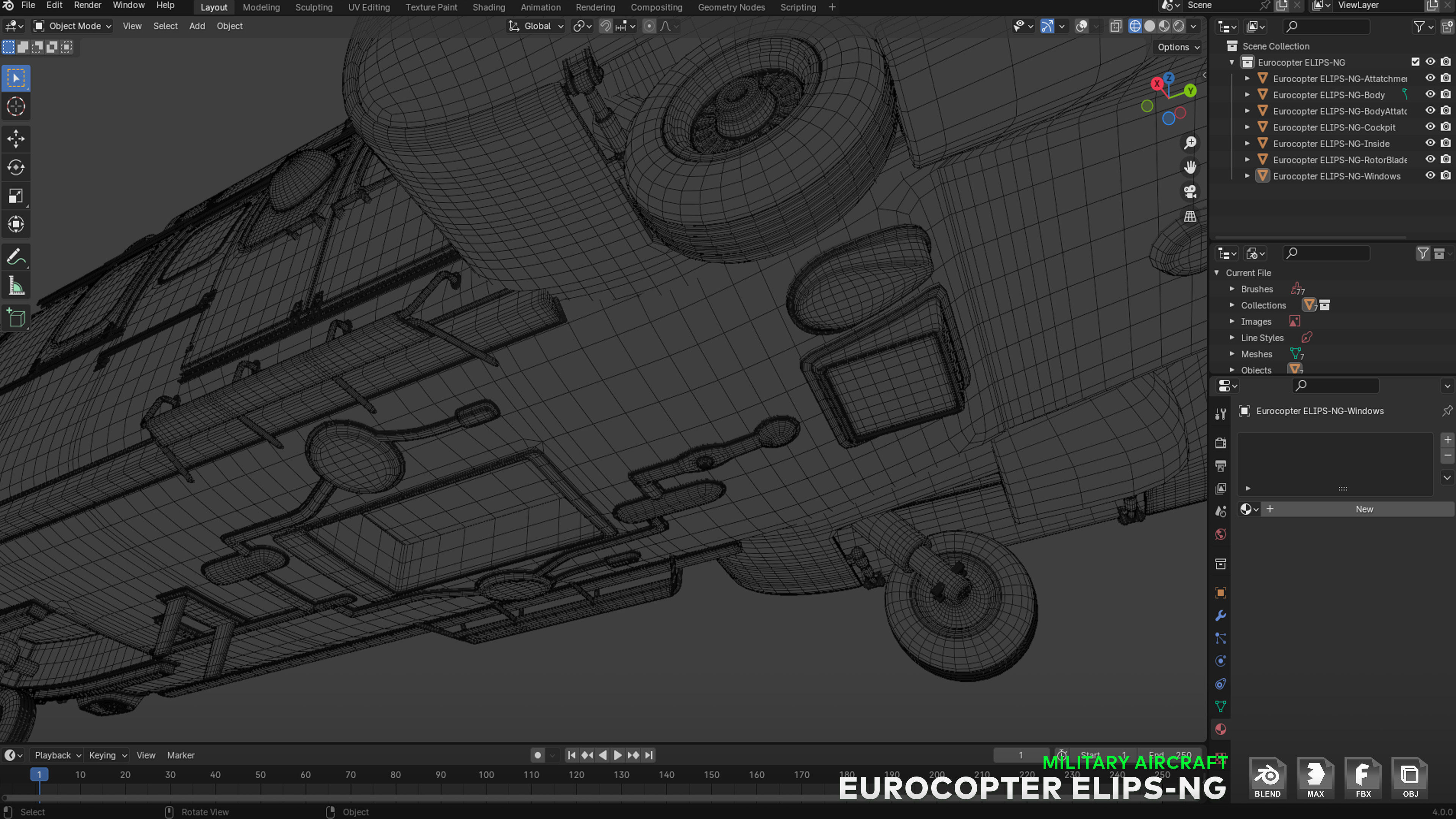 Eurocopter ELIPS NG with 6 Camouflage Skins - Game Ready Low-poly 3D model_37