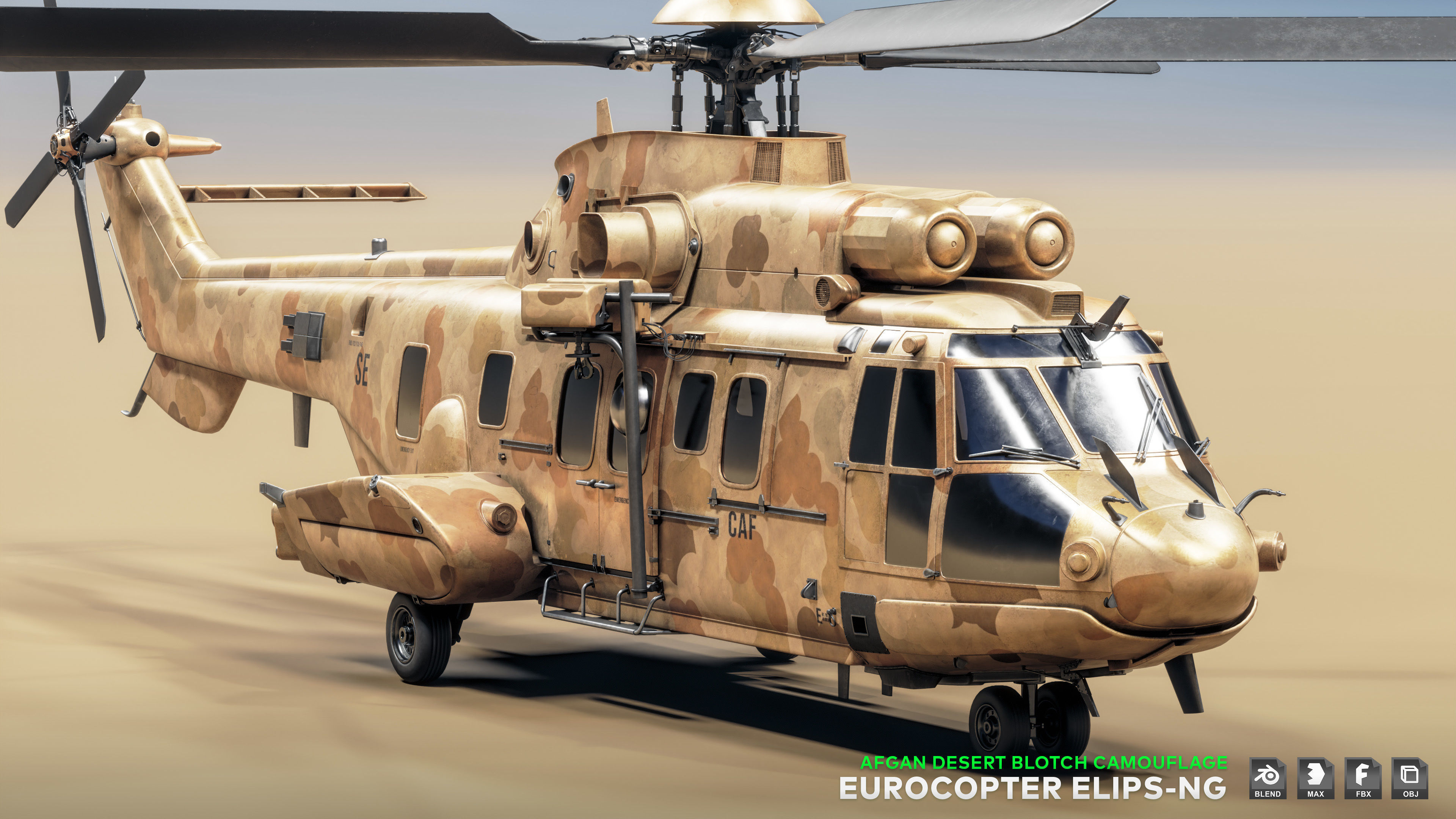 Eurocopter ELIPS NG with 6 Camouflage Skins - Game Ready Low-poly 3D model_5