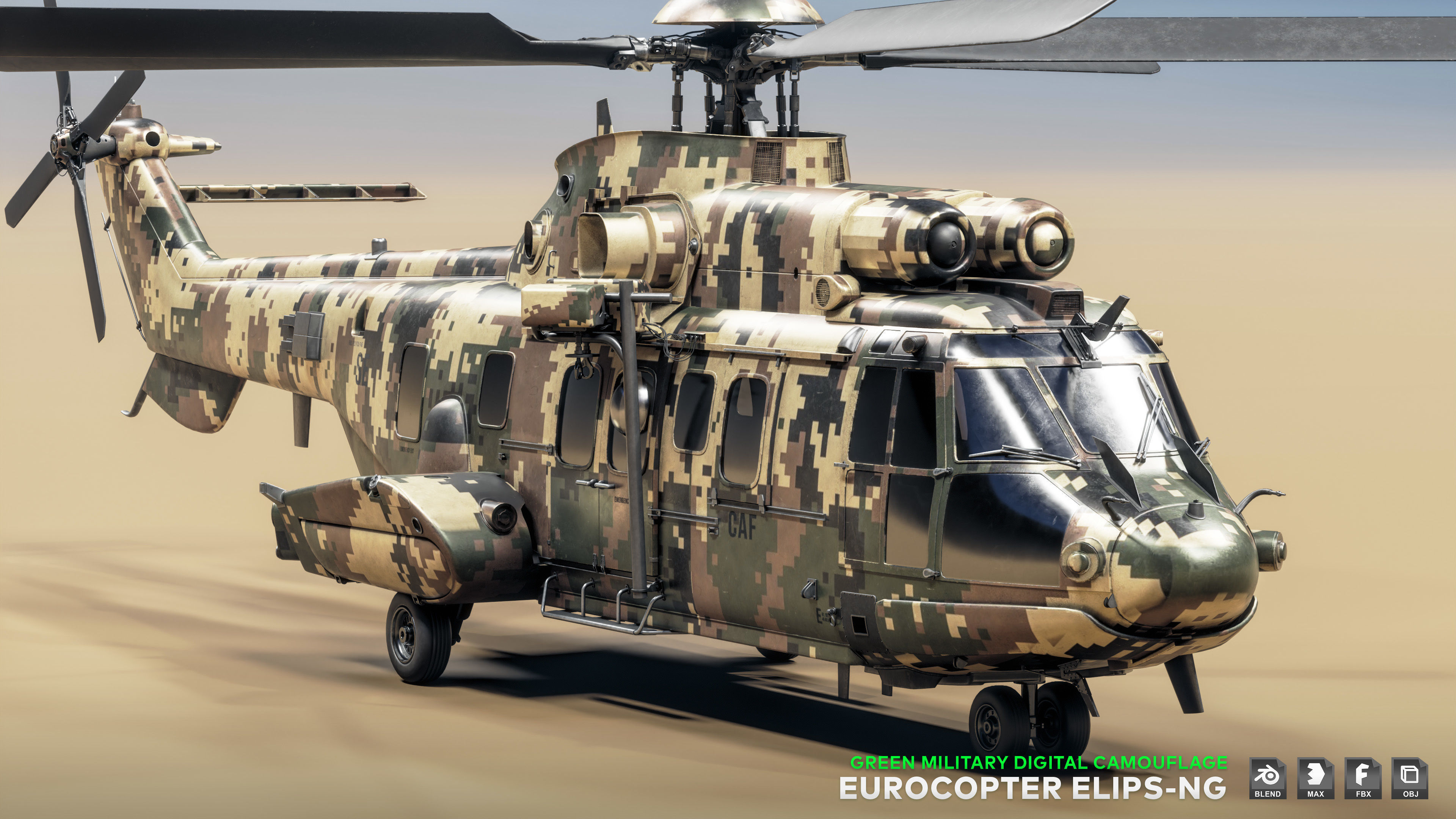 Eurocopter ELIPS NG with 6 Camouflage Skins - Game Ready Low-poly 3D model_11