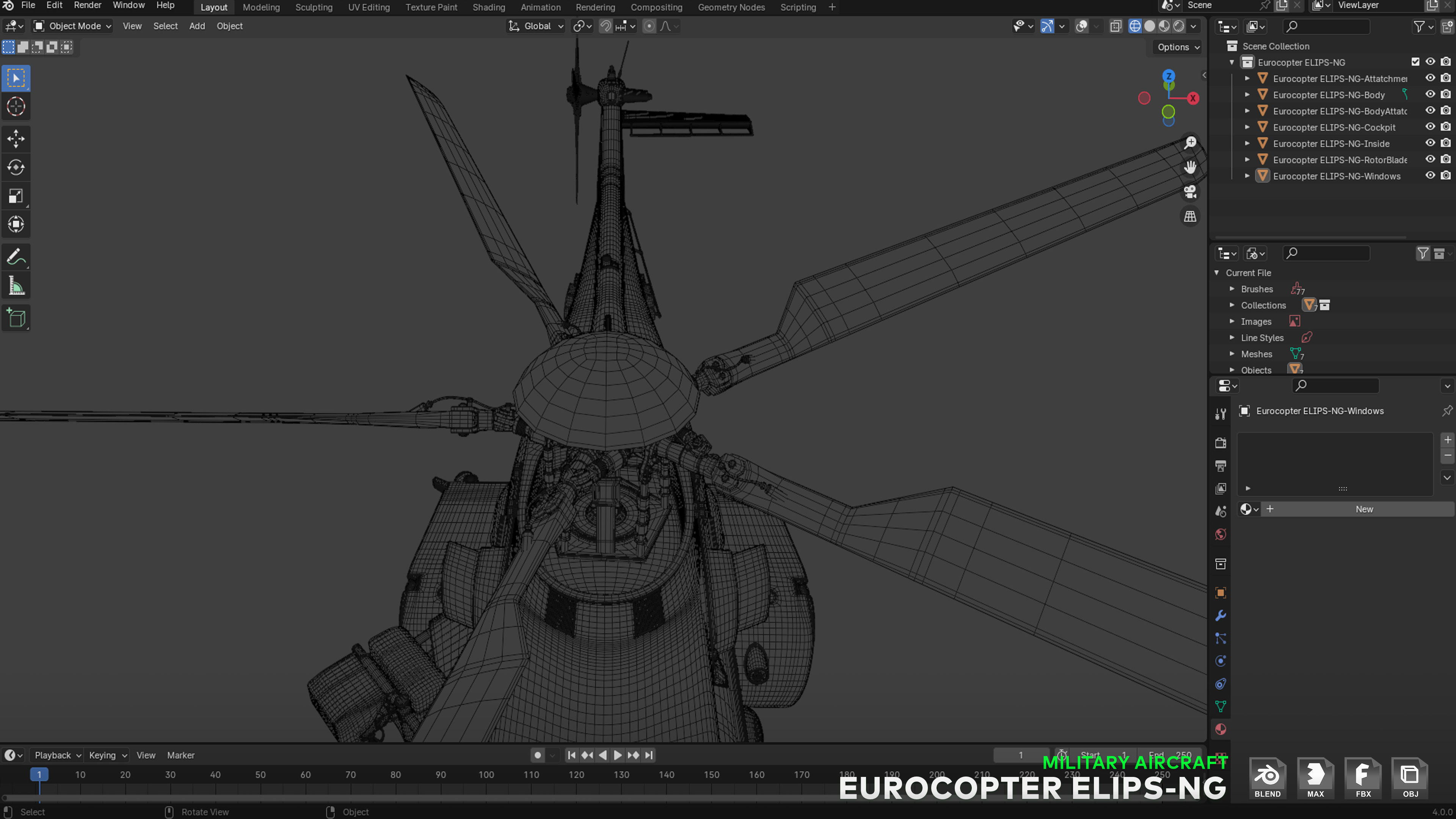 Eurocopter ELIPS NG with 6 Camouflage Skins - Game Ready Low-poly 3D model_35