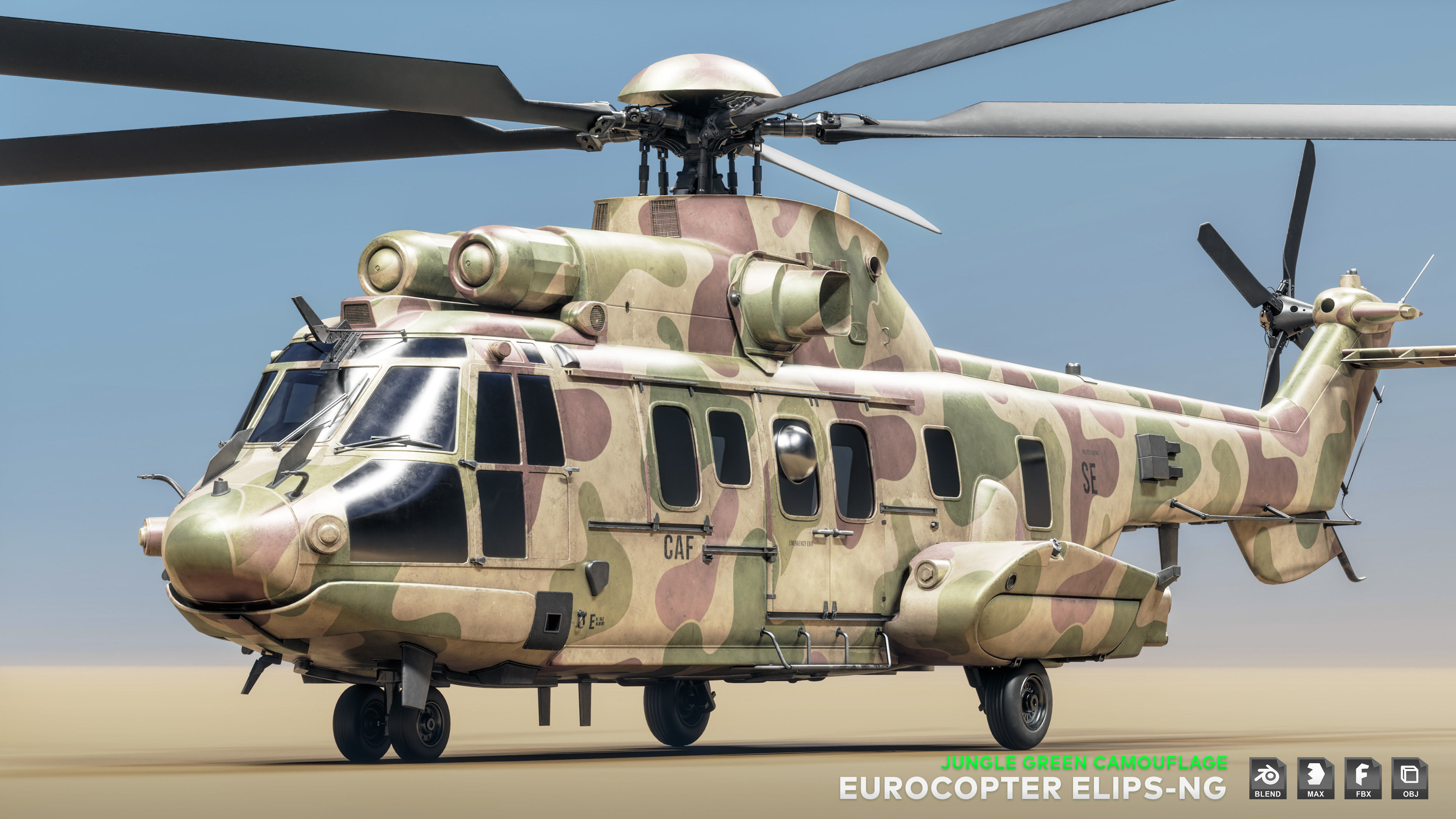 Eurocopter ELIPS NG with 6 Camouflage Skins - Game Ready Low-poly 3D model_12