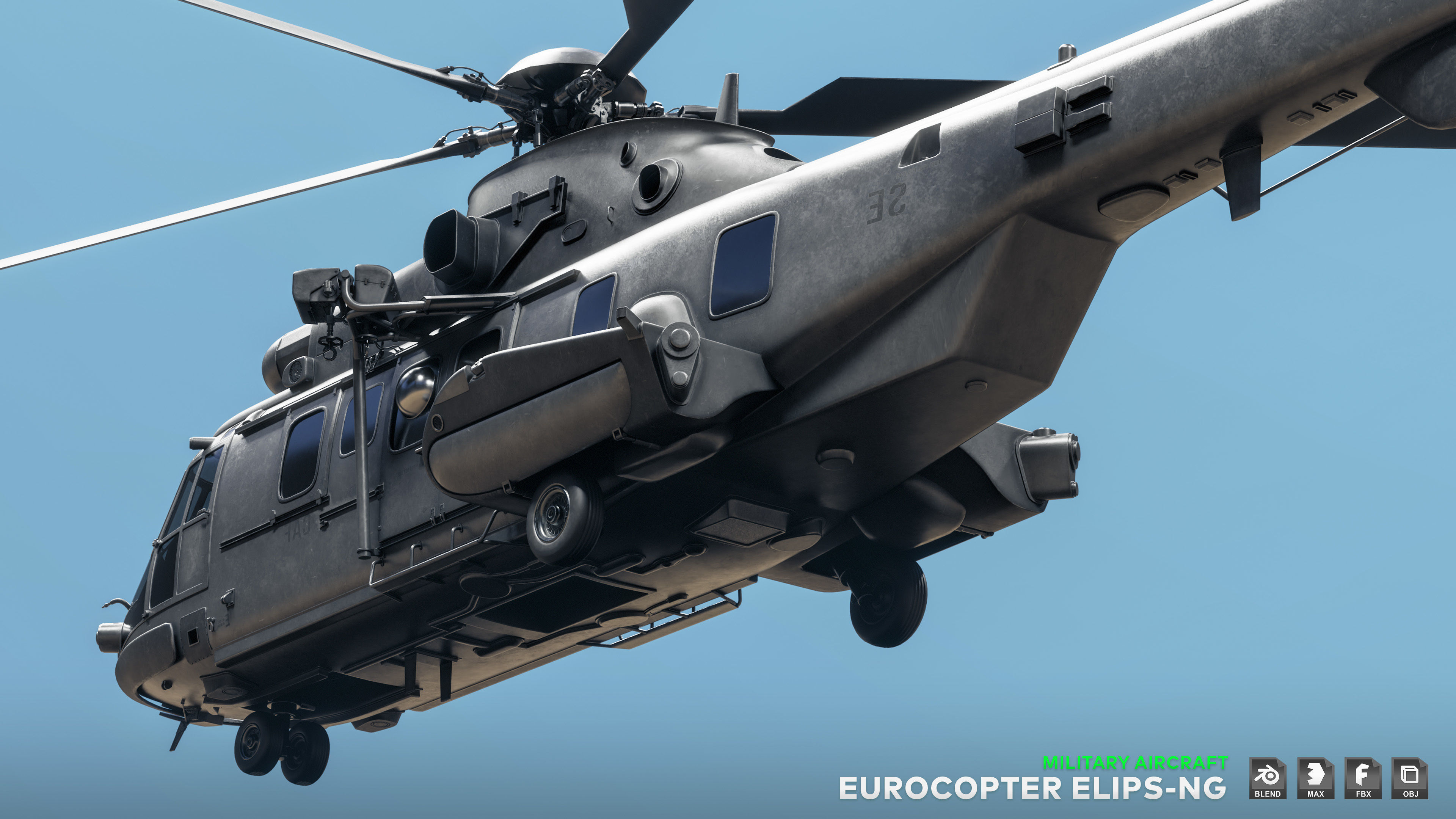 Eurocopter ELIPS NG with 6 Camouflage Skins - Game Ready Low-poly 3D model_26