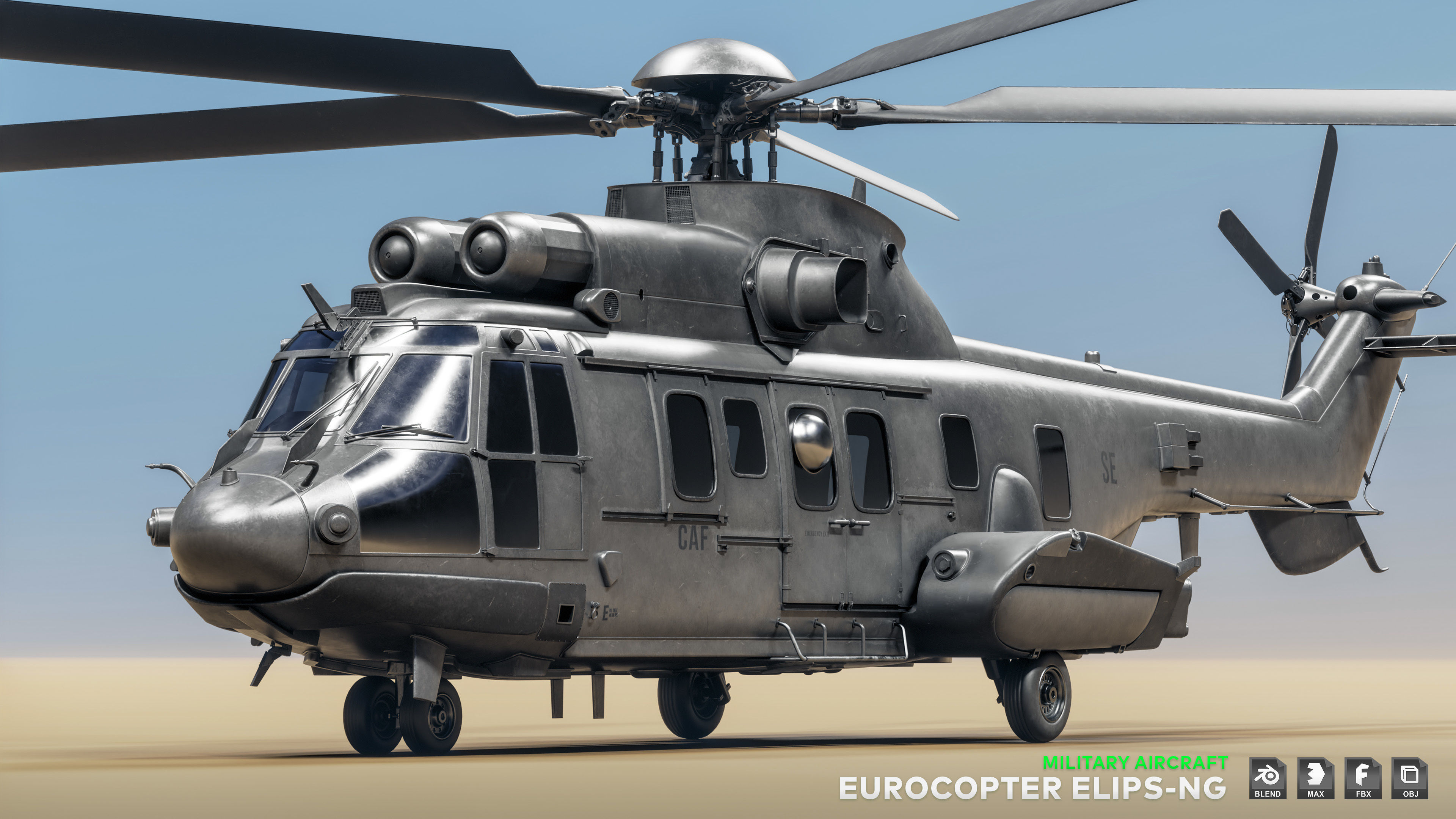 Eurocopter ELIPS NG with 6 Camouflage Skins - Game Ready Low-poly 3D model_14