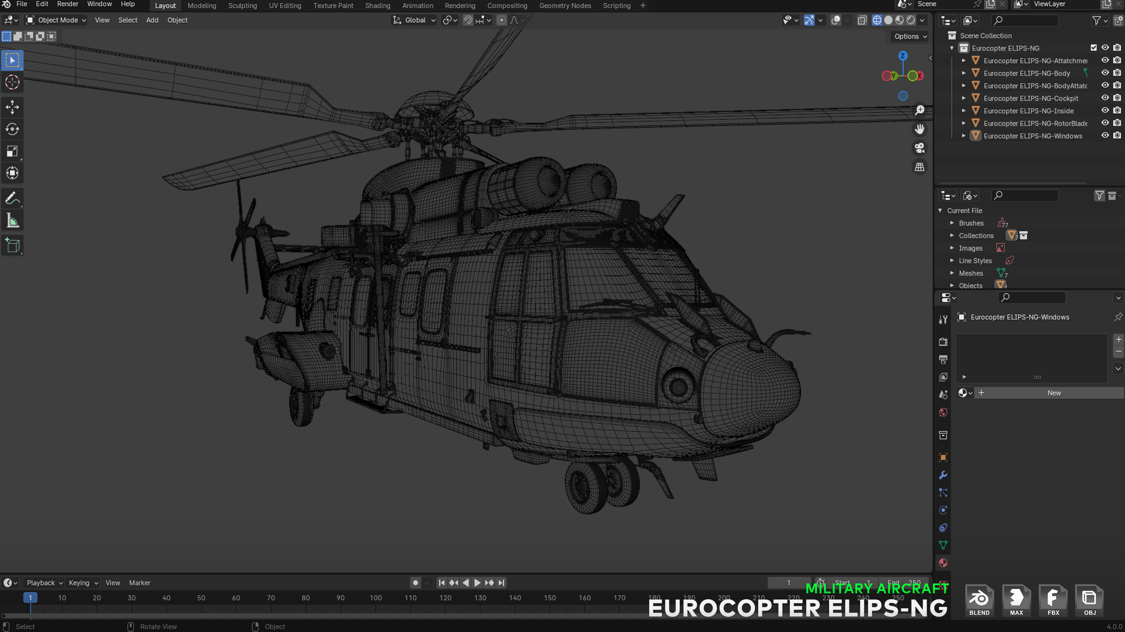 Eurocopter ELIPS NG with 6 Camouflage Skins - Game Ready Low-poly 3D model_38
