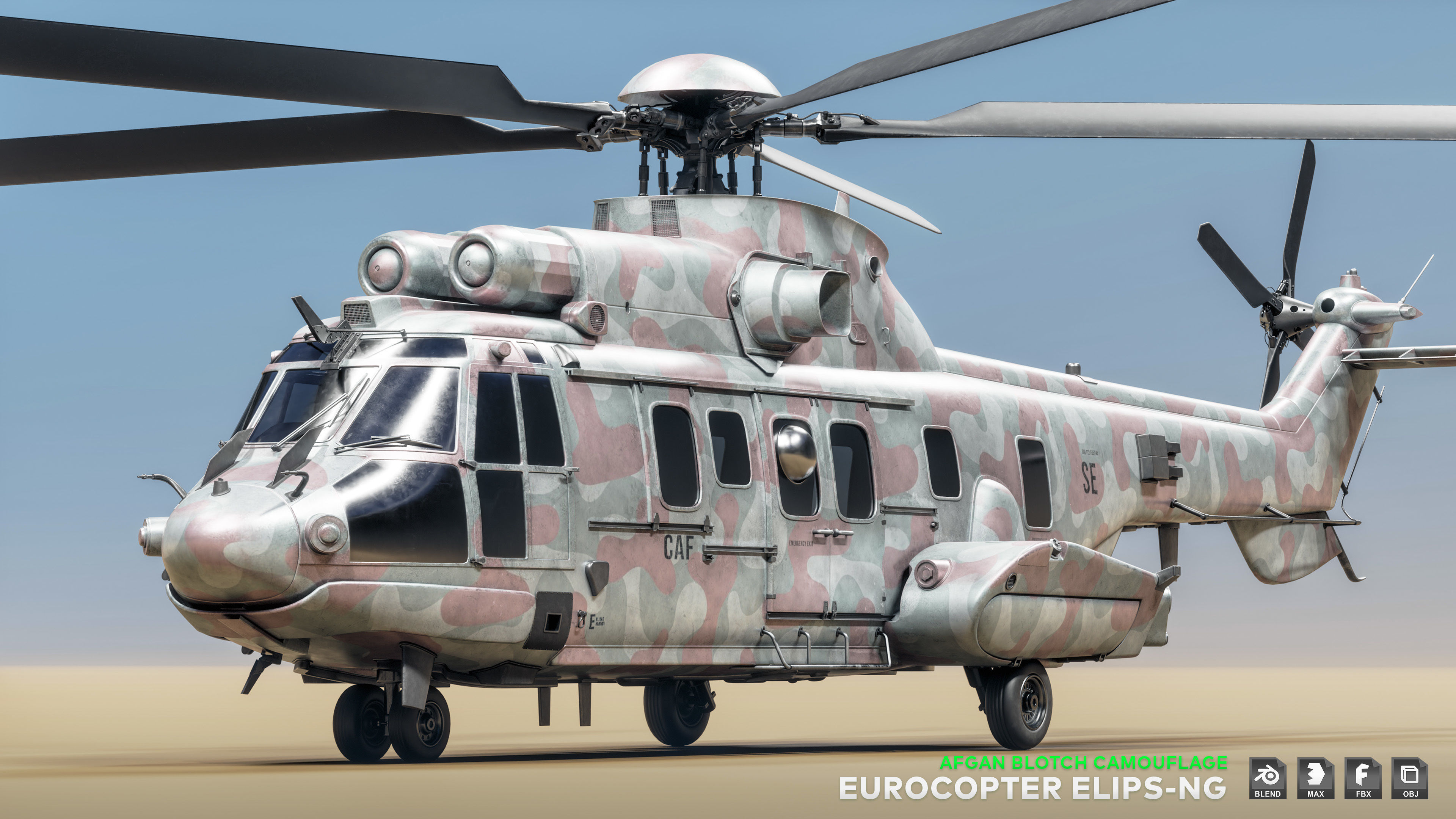 Eurocopter ELIPS NG with 6 Camouflage Skins - Game Ready Low-poly 3D model_6