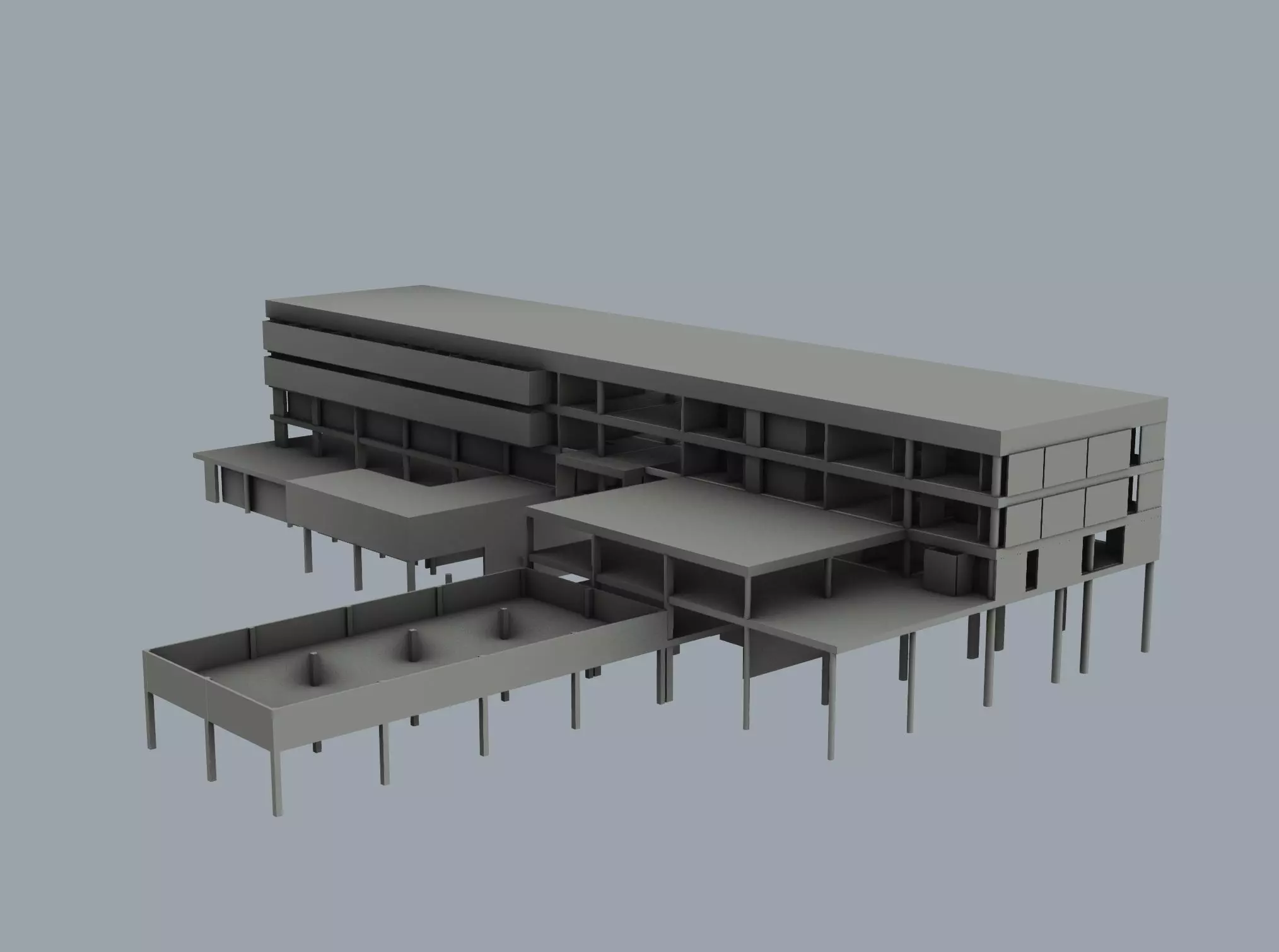 Brutalist Concrete Building 3D model_0