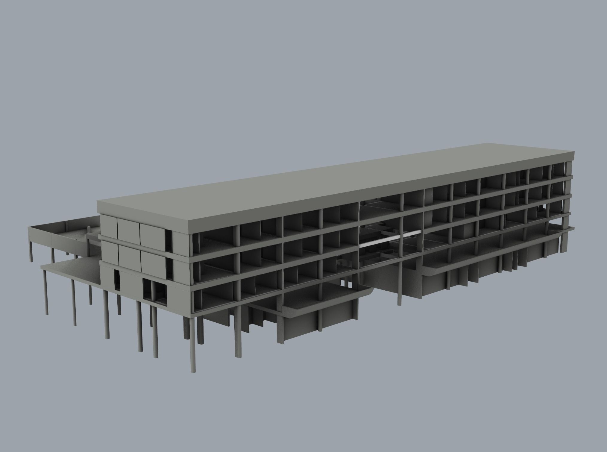 Brutalist Concrete Building 3D model_1
