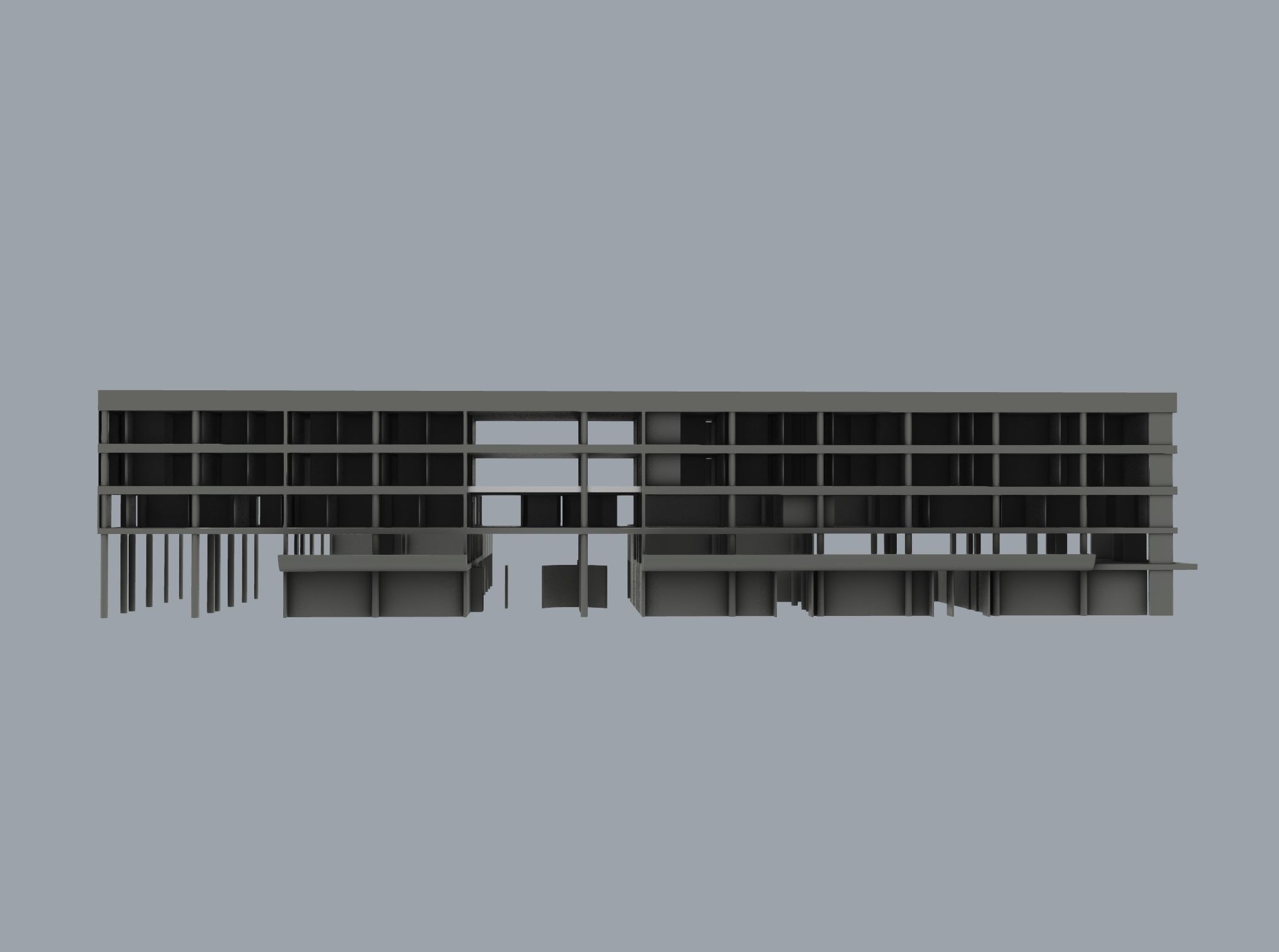 Brutalist Concrete Building 3D model_4