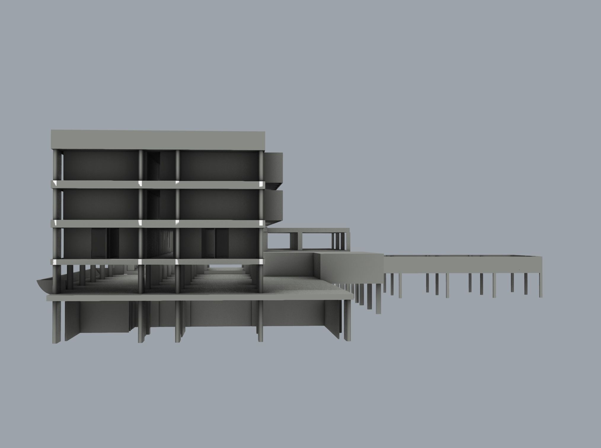Brutalist Concrete Building 3D model_2