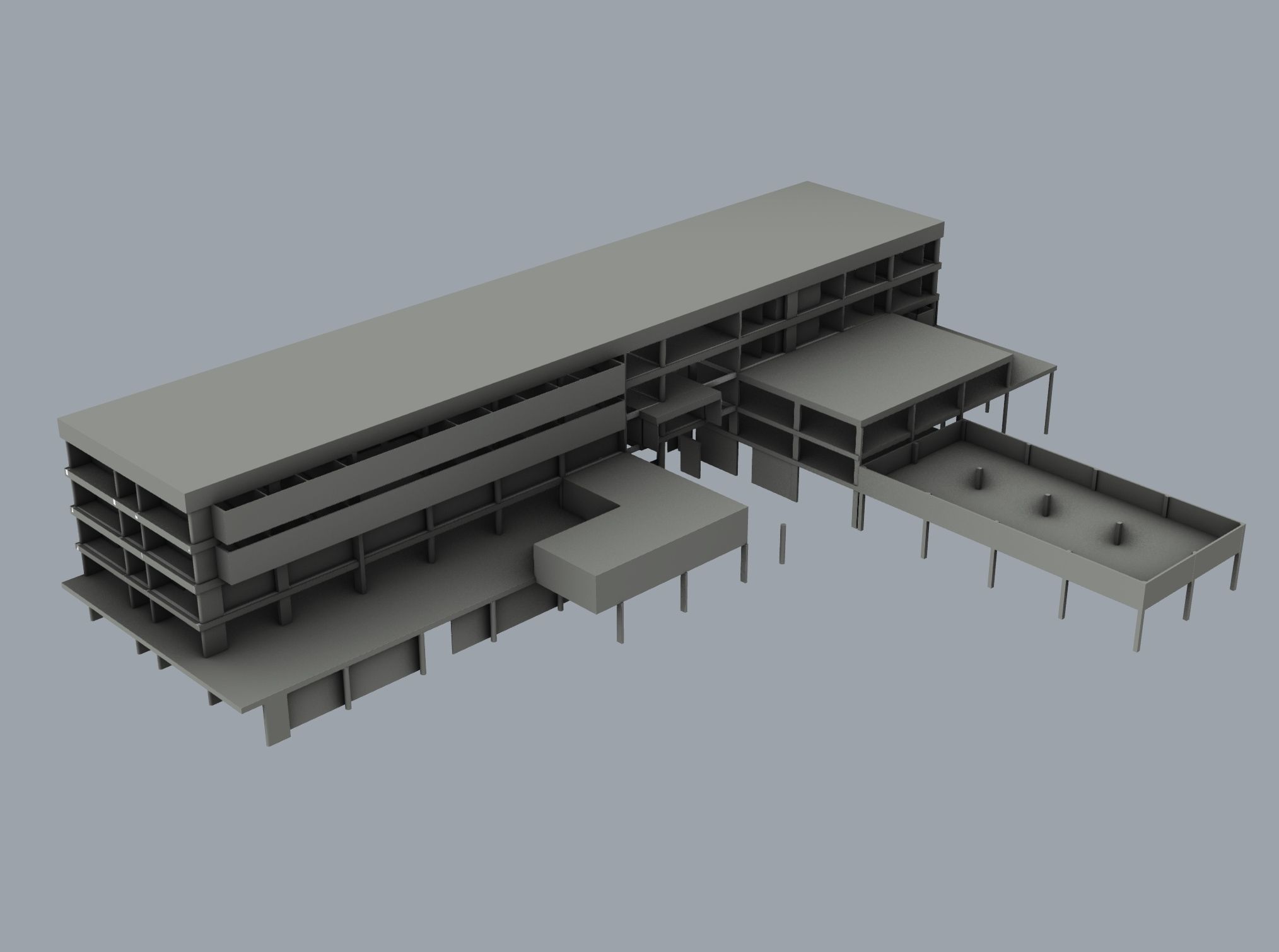 Brutalist Concrete Building 3D model_3