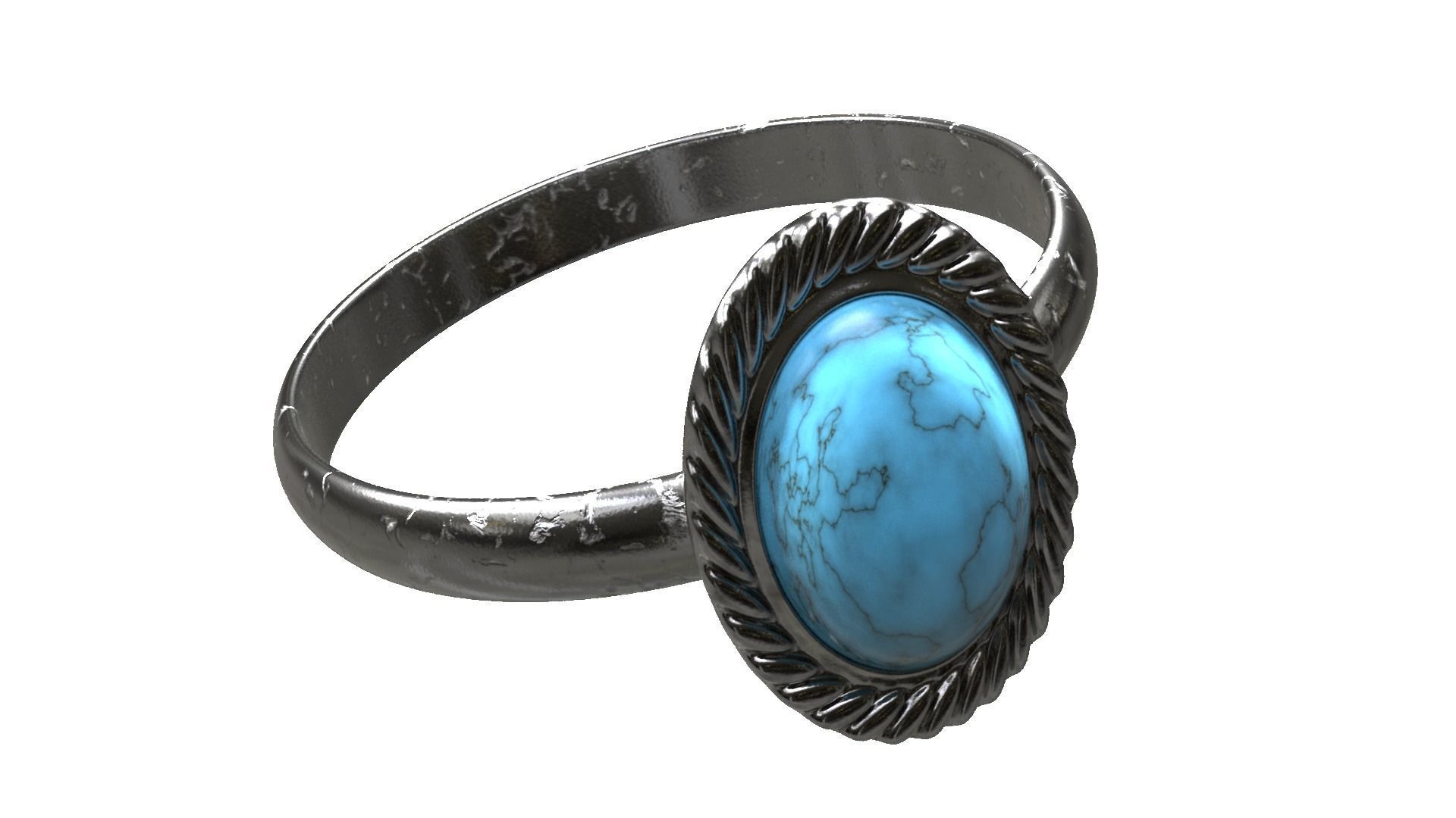 Blue Stone Silver Ring Low-poly 3D model_4