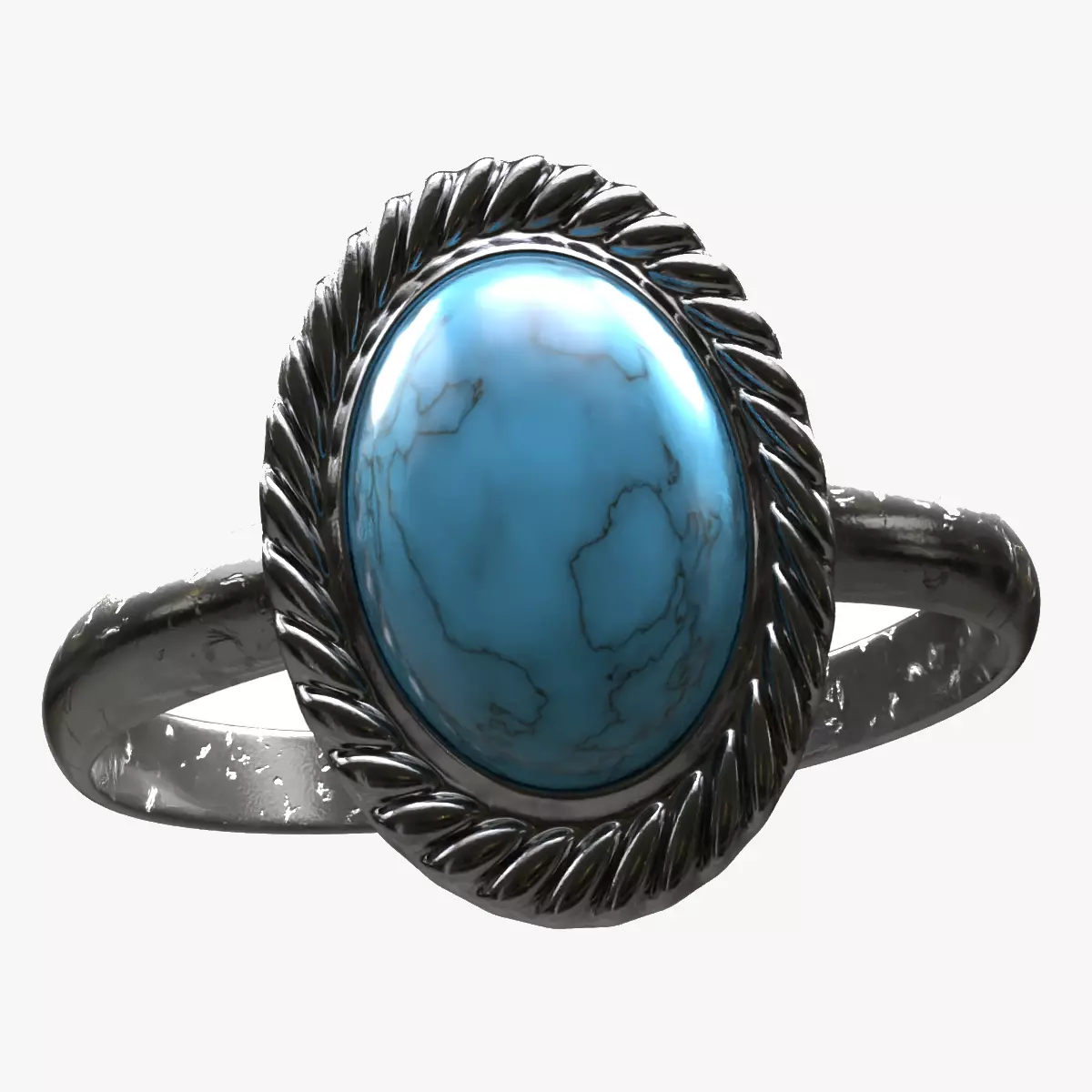 Blue Stone Silver Ring Low-poly 3D model_0