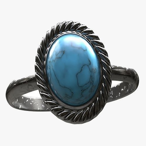 Blue Stone Silver Ring Low-poly 3D model