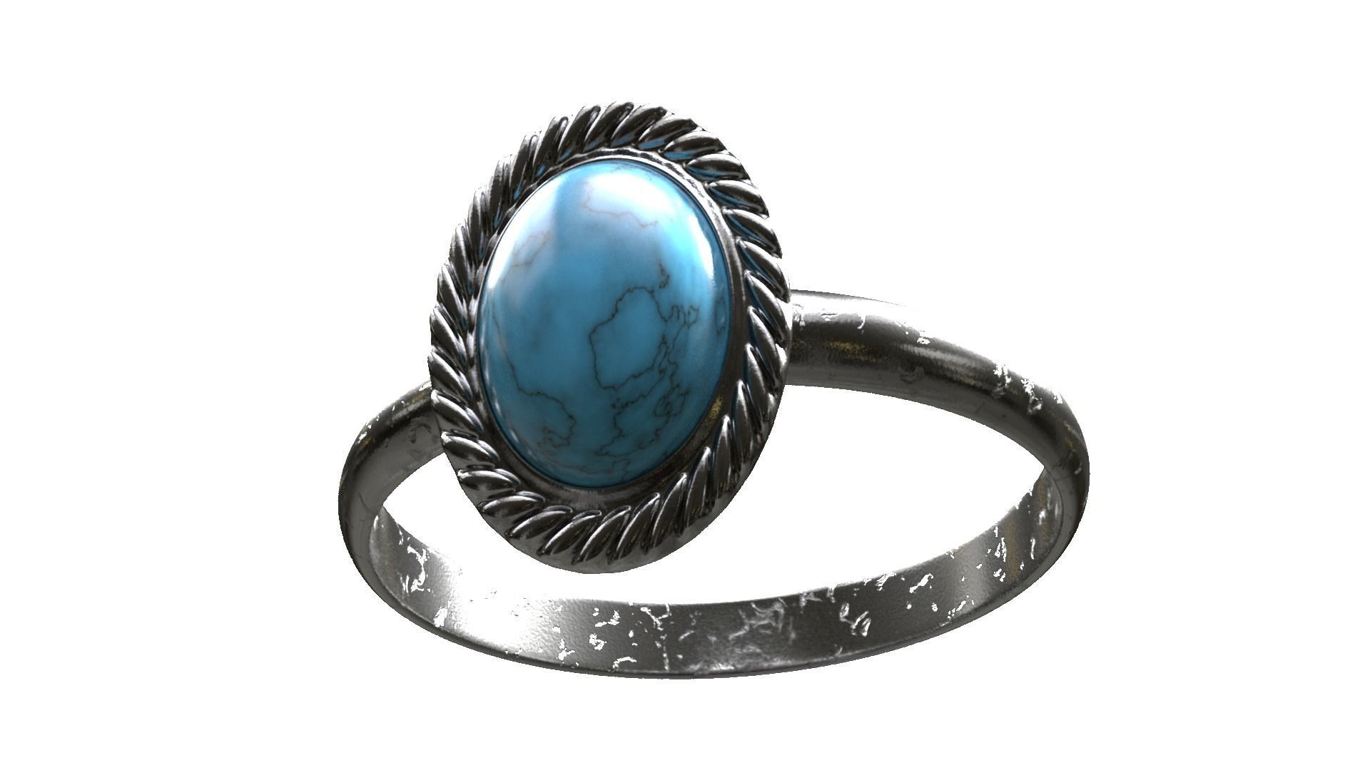 Blue Stone Silver Ring Low-poly 3D model_7
