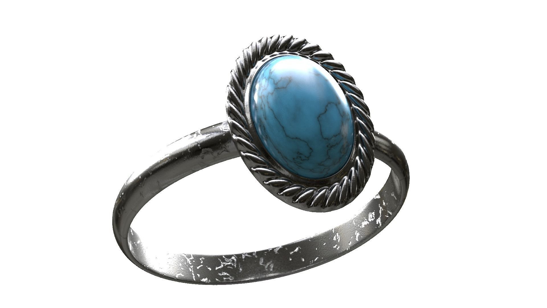 Blue Stone Silver Ring Low-poly 3D model_6