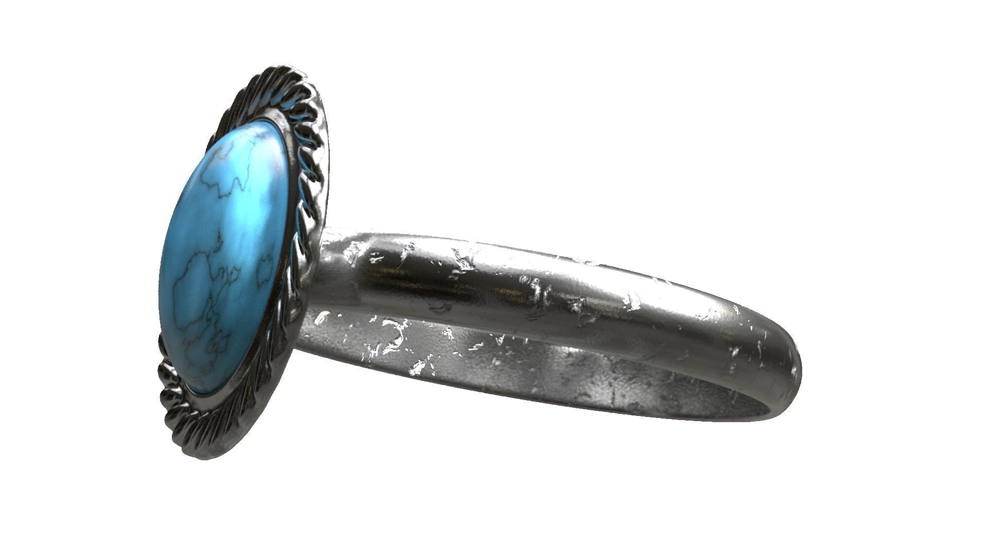 Blue Stone Silver Ring Low-poly 3D model_2