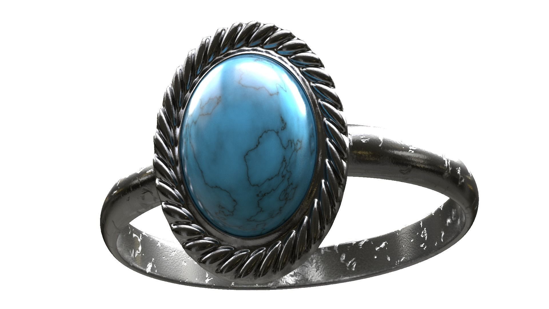 Blue Stone Silver Ring Low-poly 3D model_5