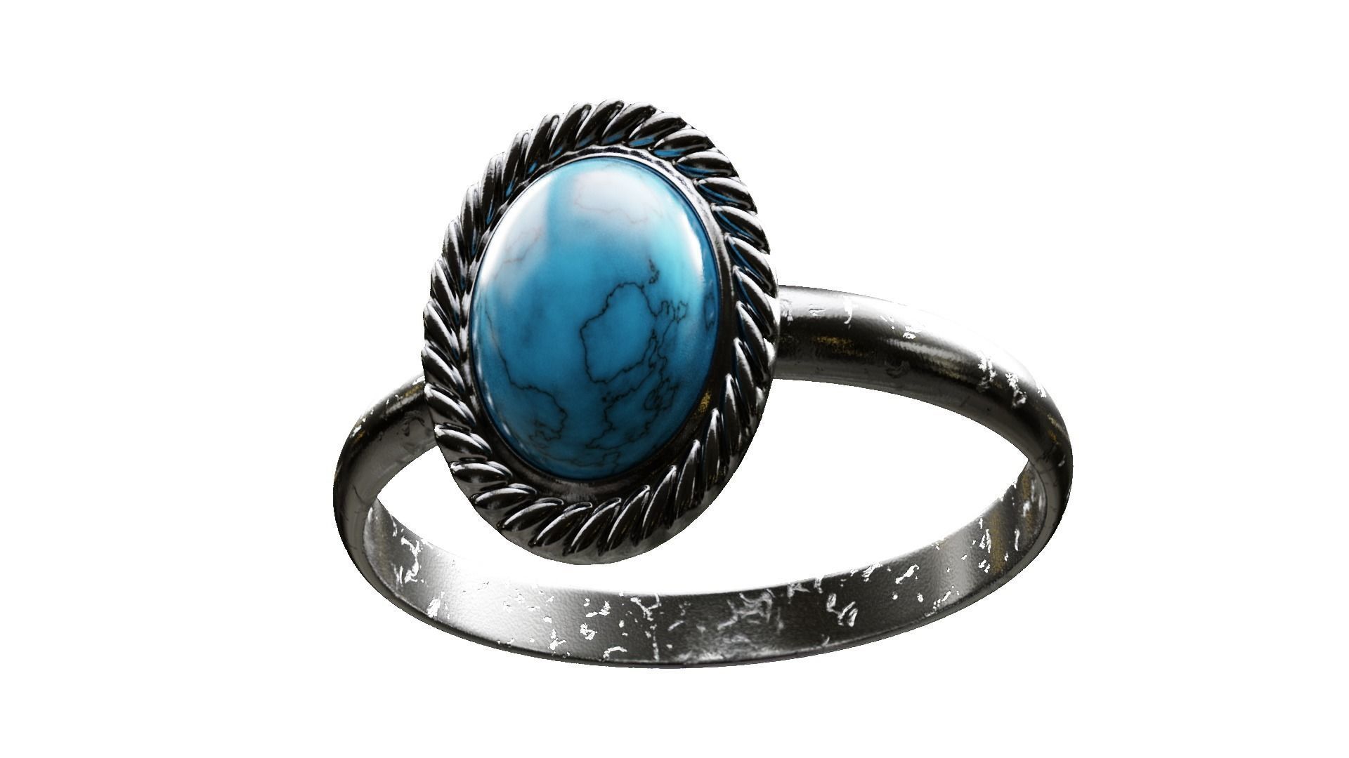 Blue Stone Silver Ring Low-poly 3D model_8