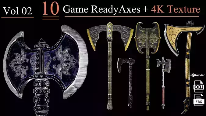 Game Ready Axe PBR Low Poly 02