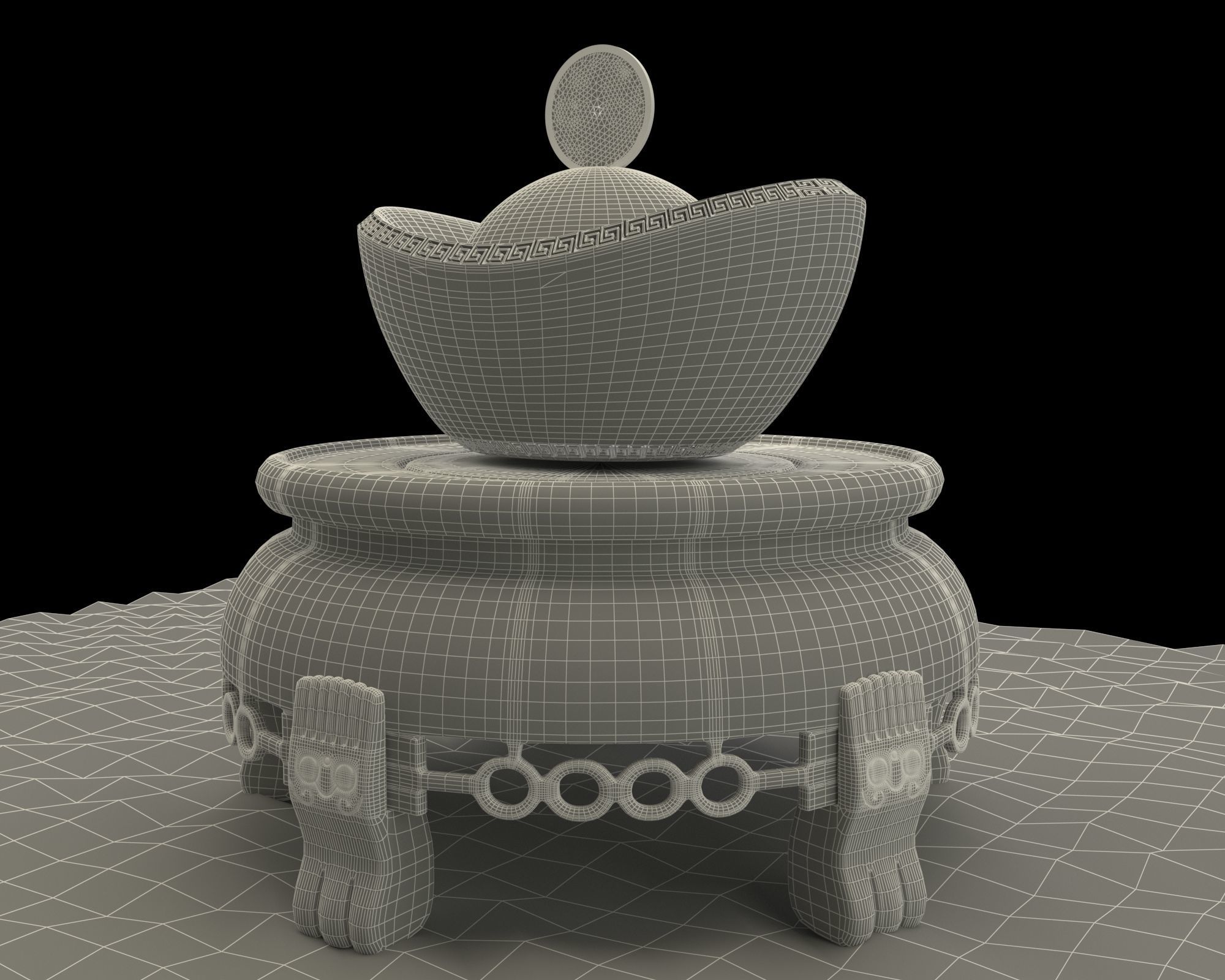 Chinese gold ingot piggy bank 3D model_6