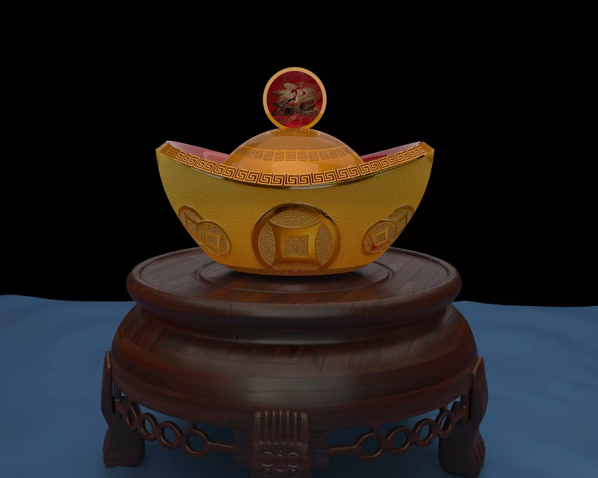 Chinese gold ingot piggy bank 3D model_0